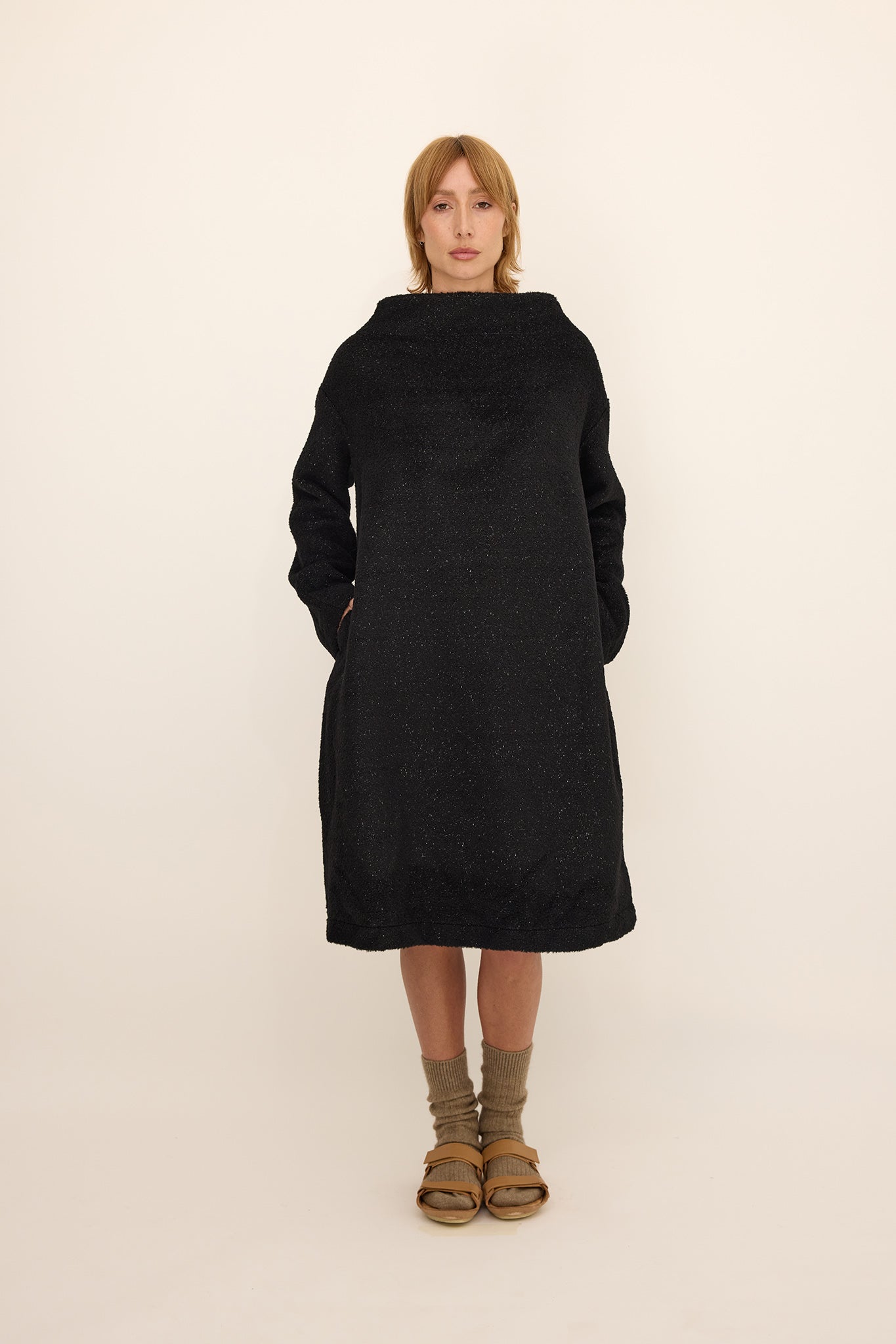Tube Neck SweatDress -Black wool Sparkle