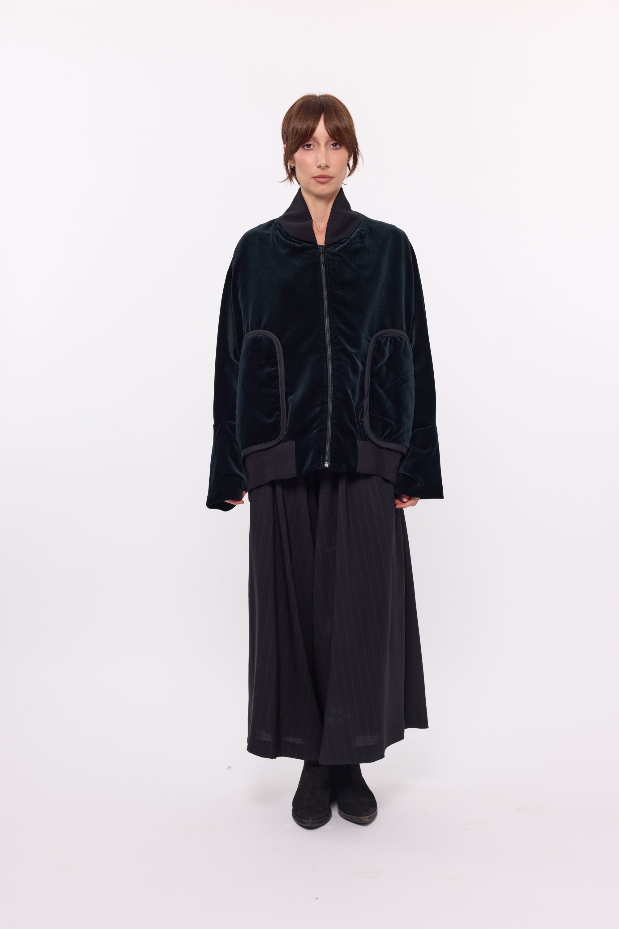 Frances Bomber Jacket - Black Cotton Velvet