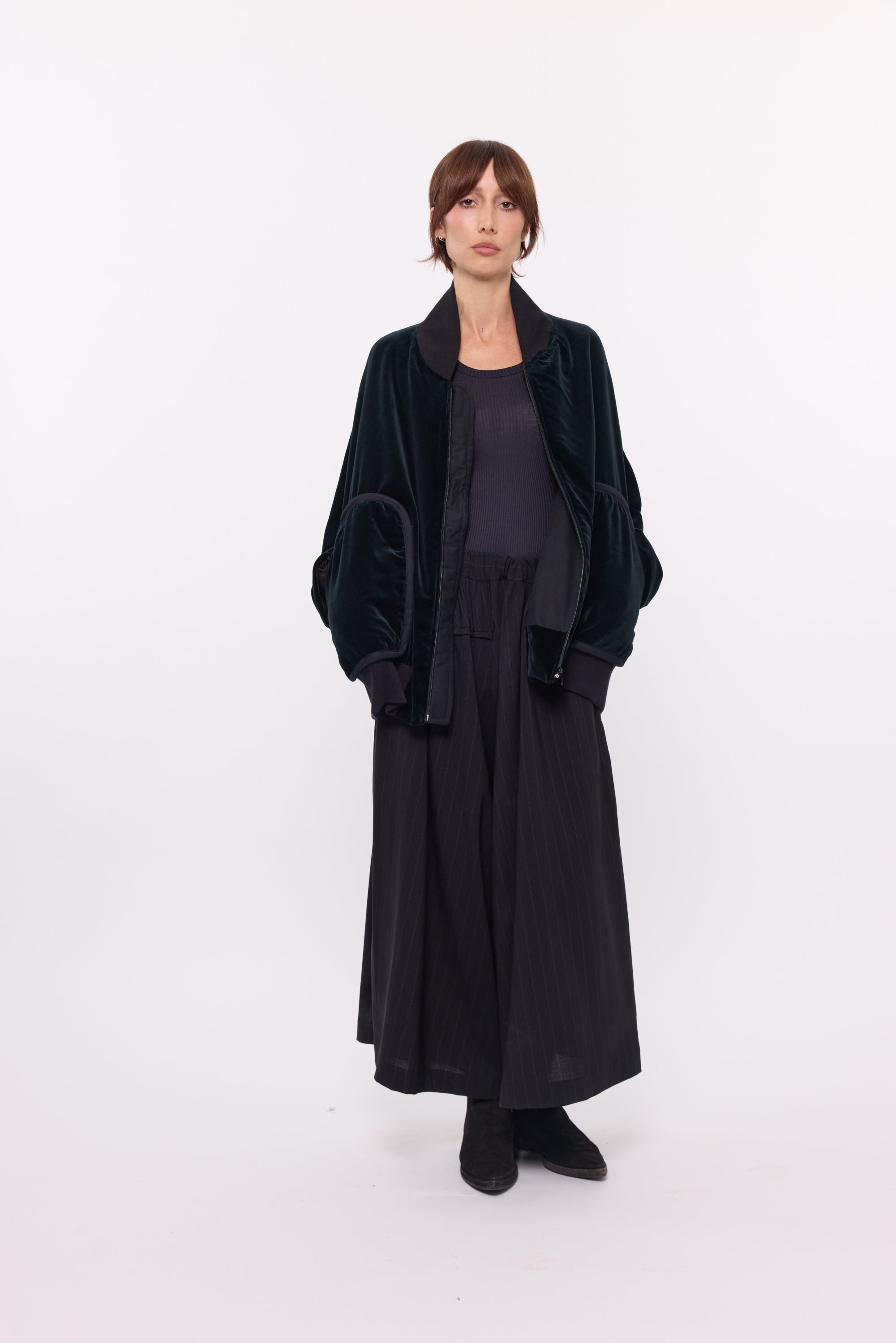 Frances Bomber Jacket - Black Cotton Velvet