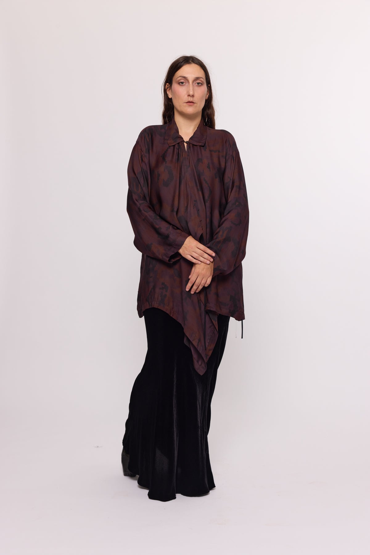 Drape Front Shirt - Plum - Overdyed