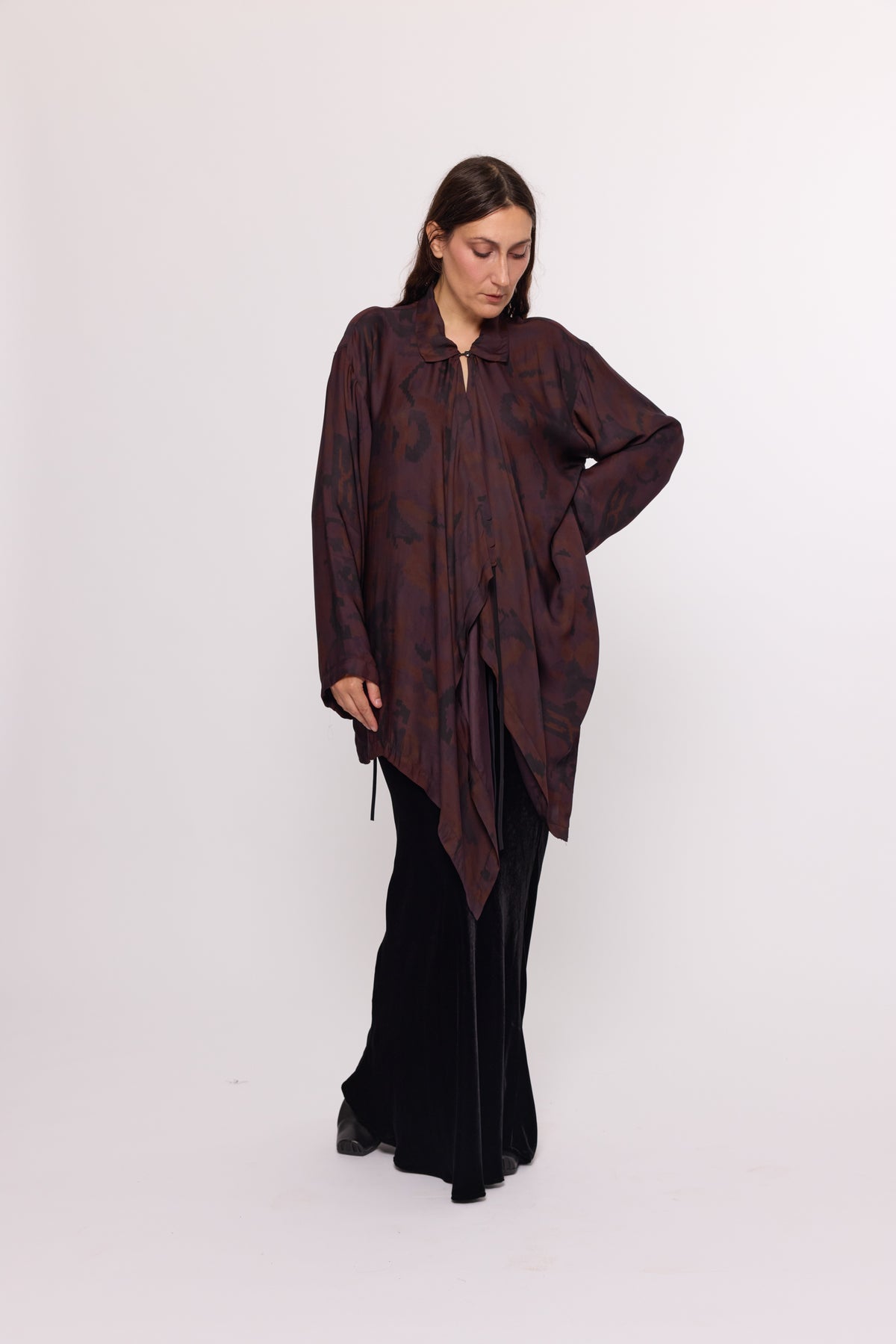 Drape Front Shirt - Plum - Overdyed