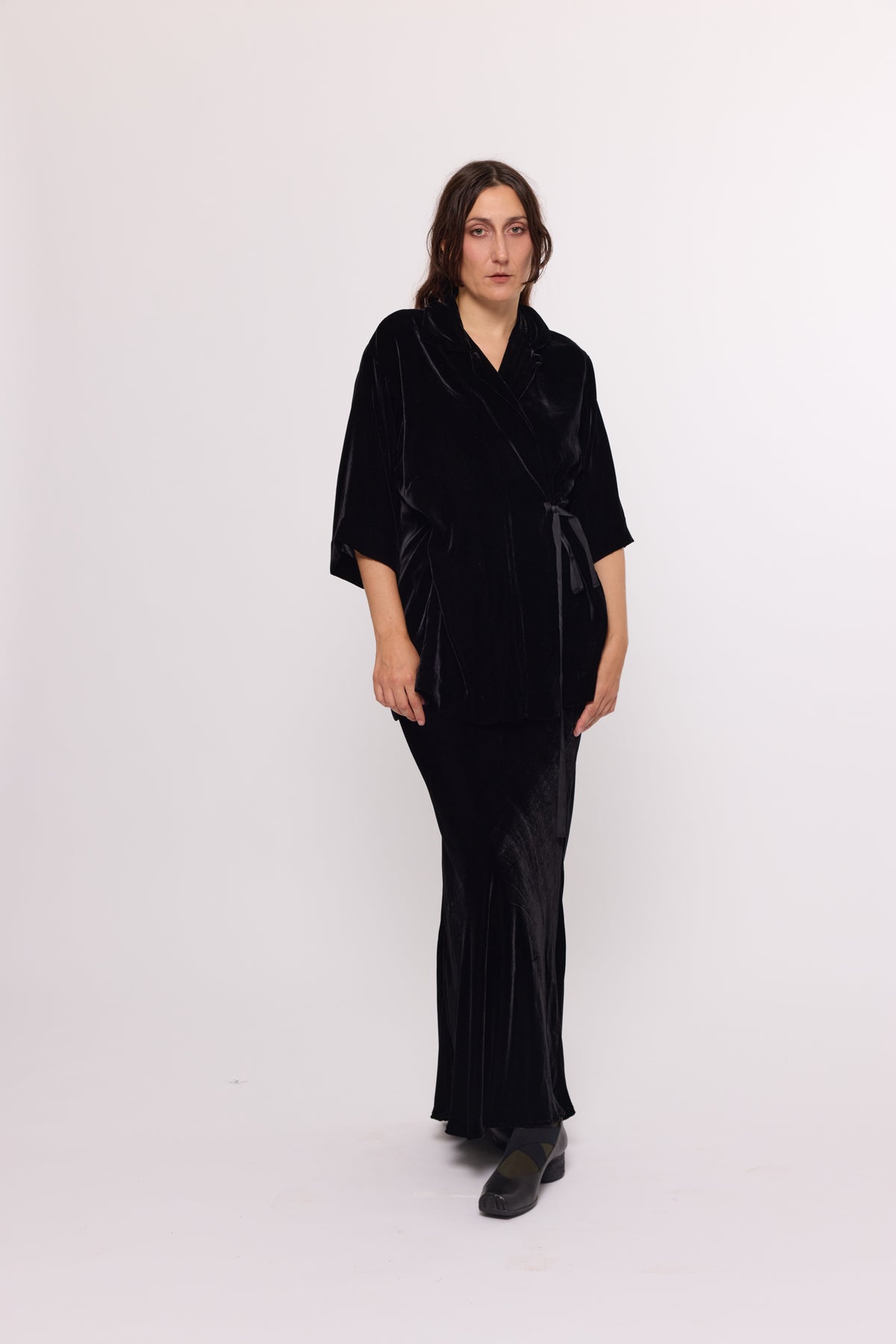 Tie Shirt - Black Silk Velvet