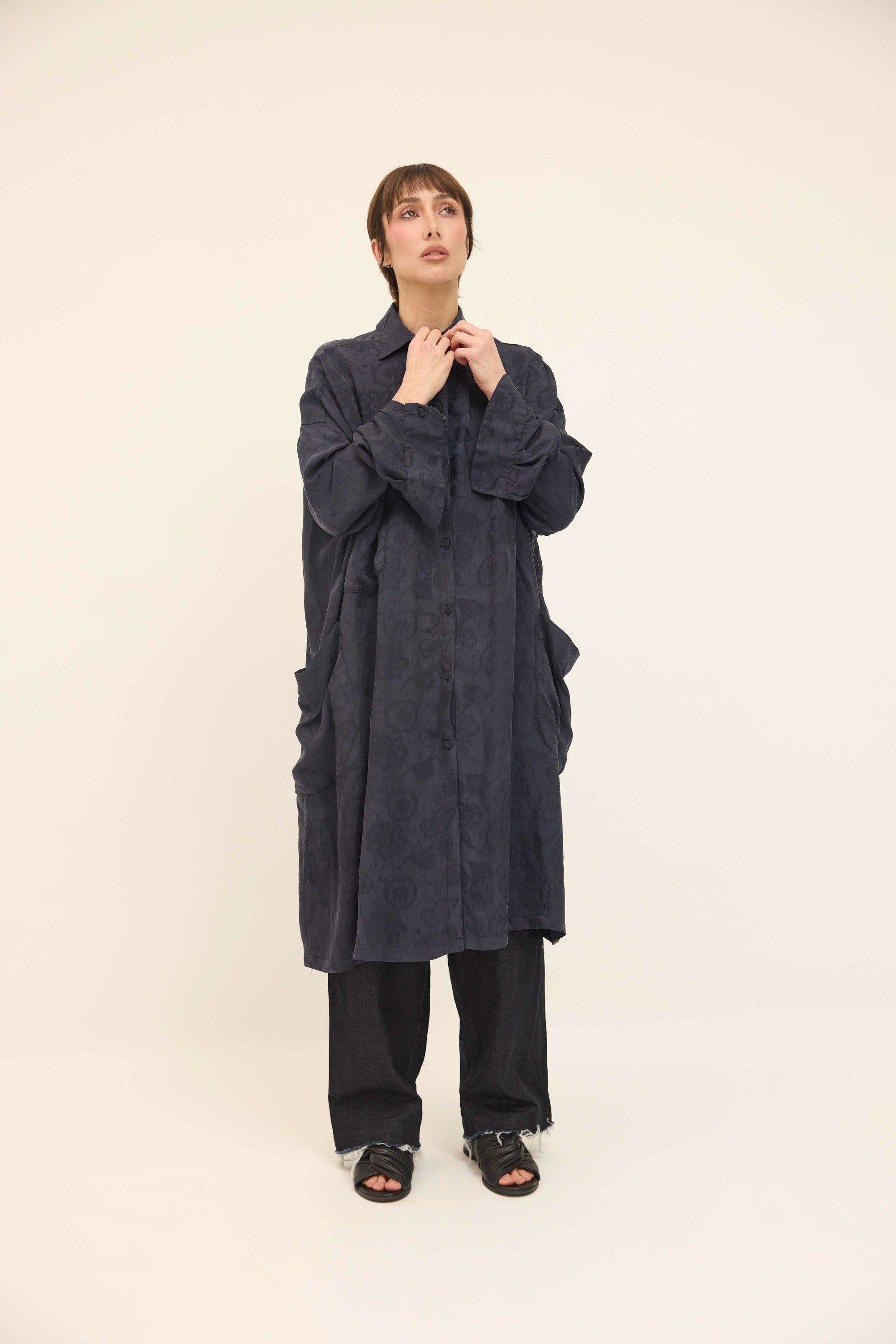 Tia Shirt - Ink Silk Jacquard