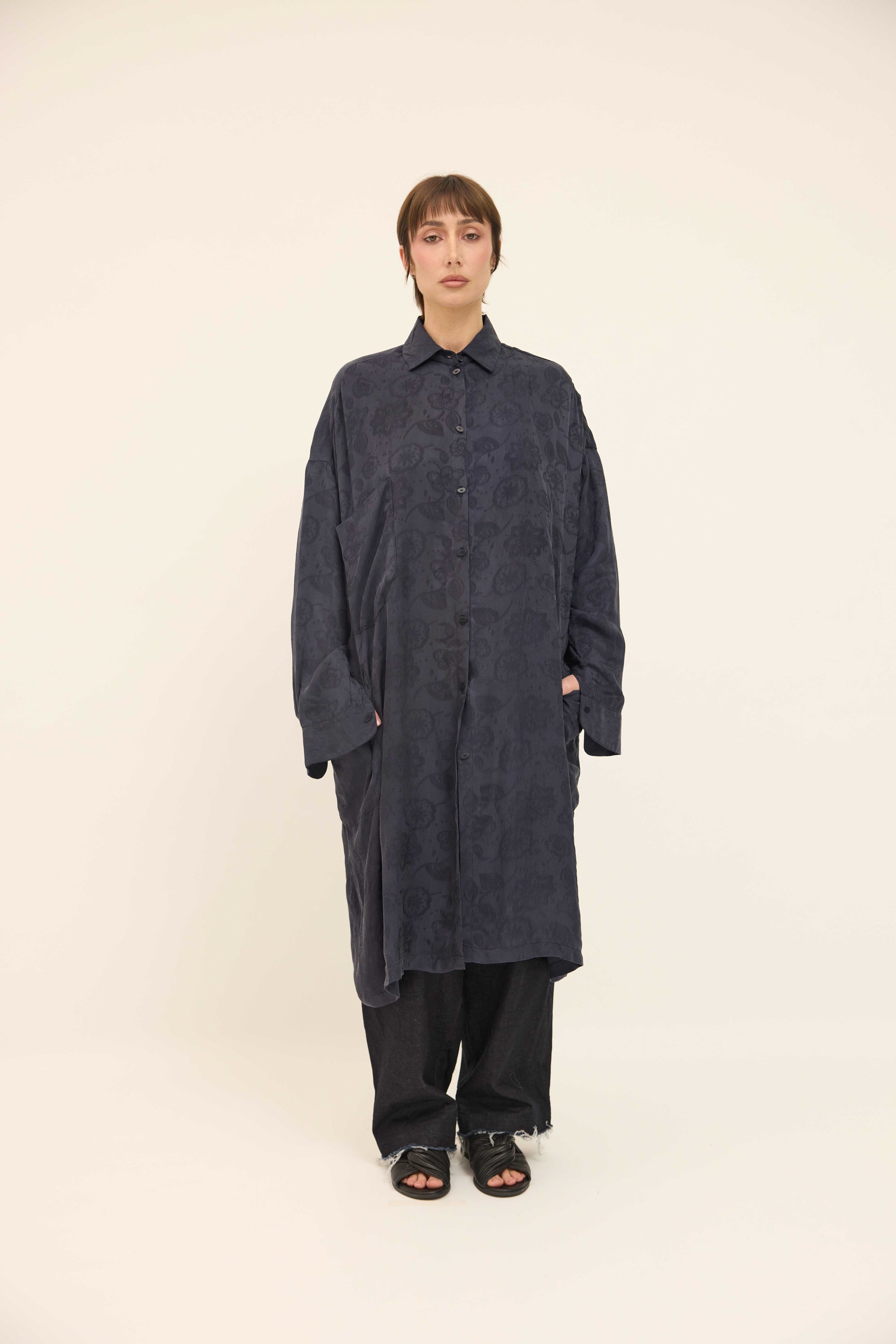 Tia Shirt - Ink Silk Jacquard