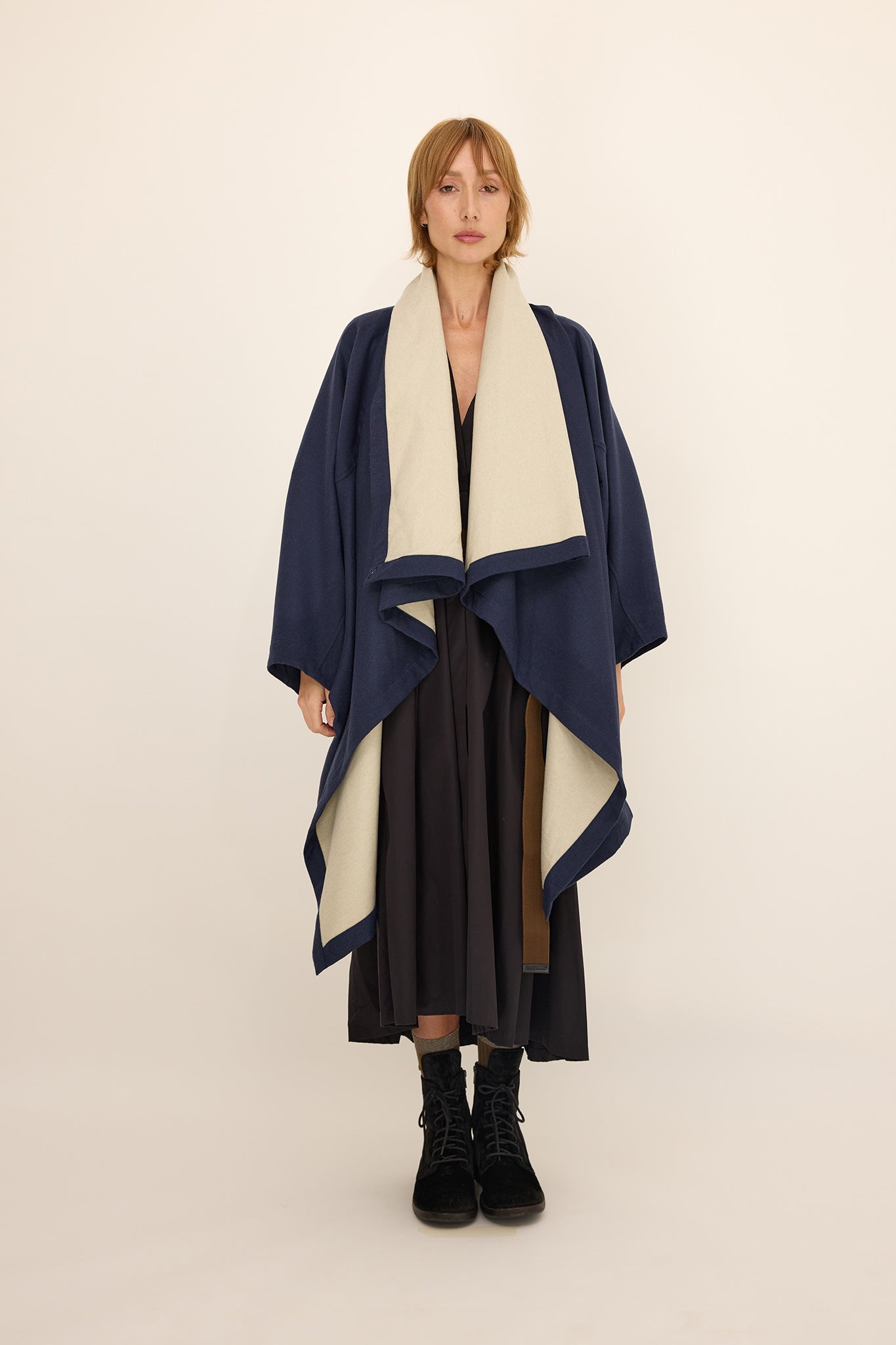 Cape Coat - Wool / Silk Blue Cream