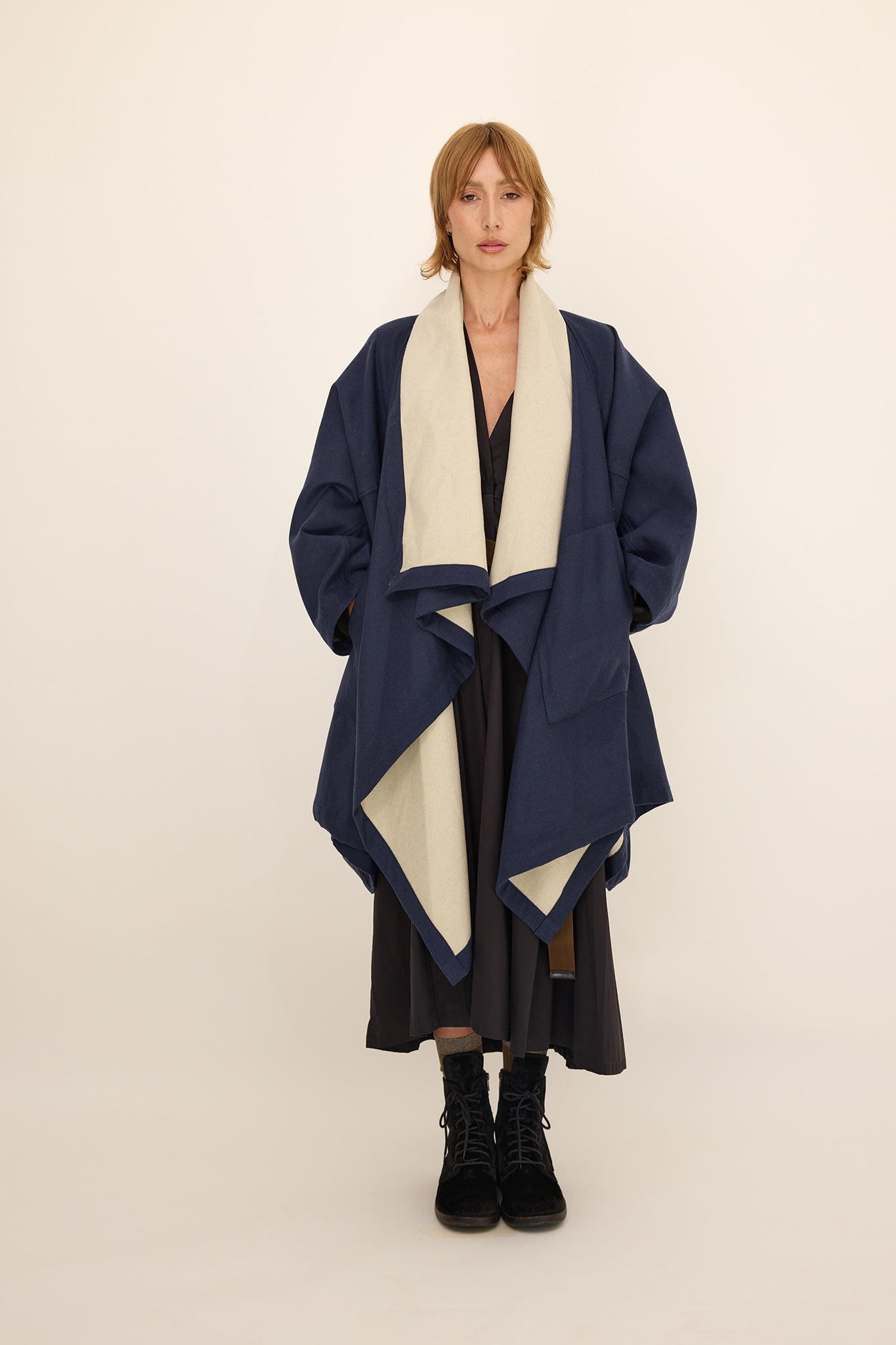 Cape Coat - Wool / Silk Blue Cream