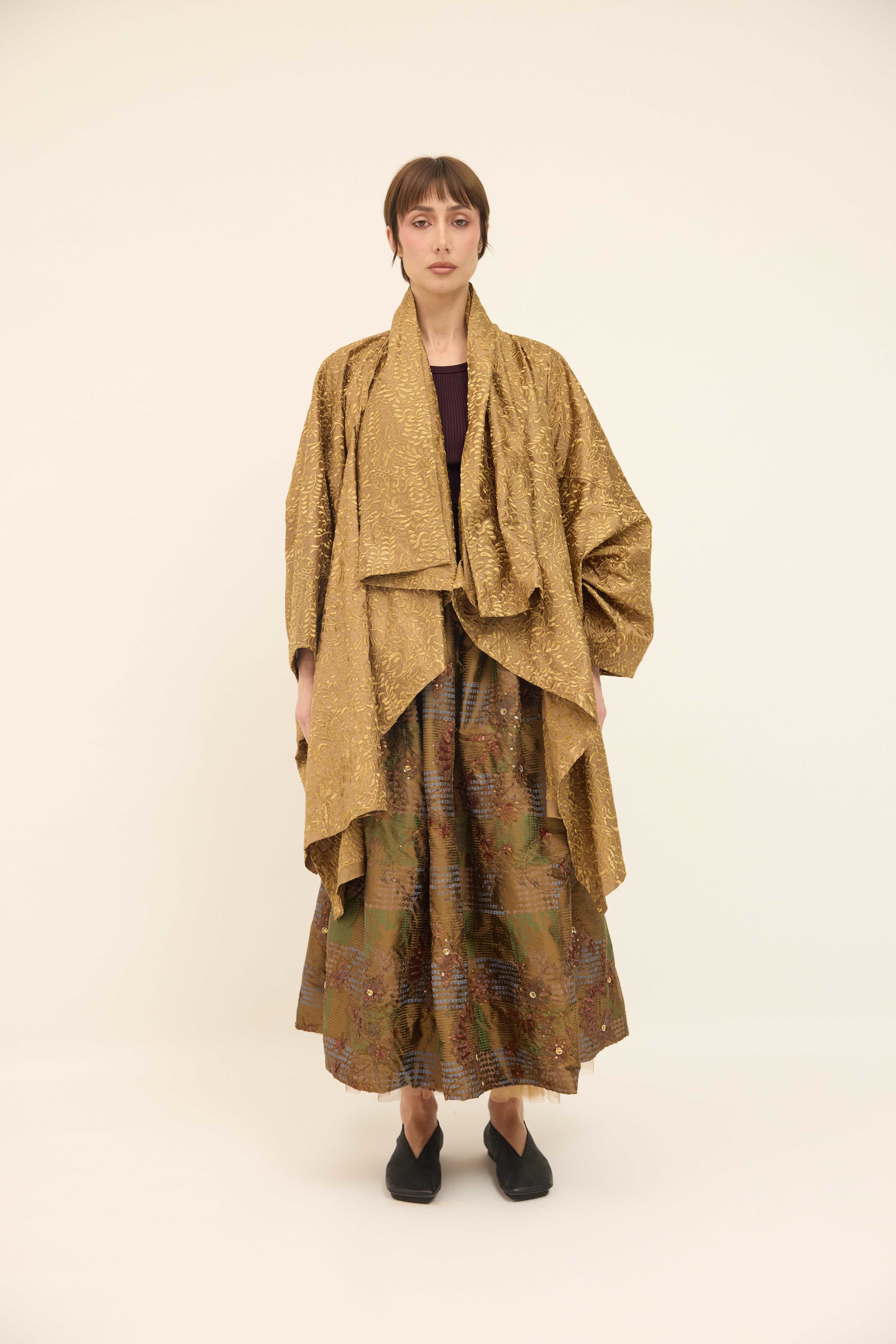 Cape Coat - Embroidered Silk