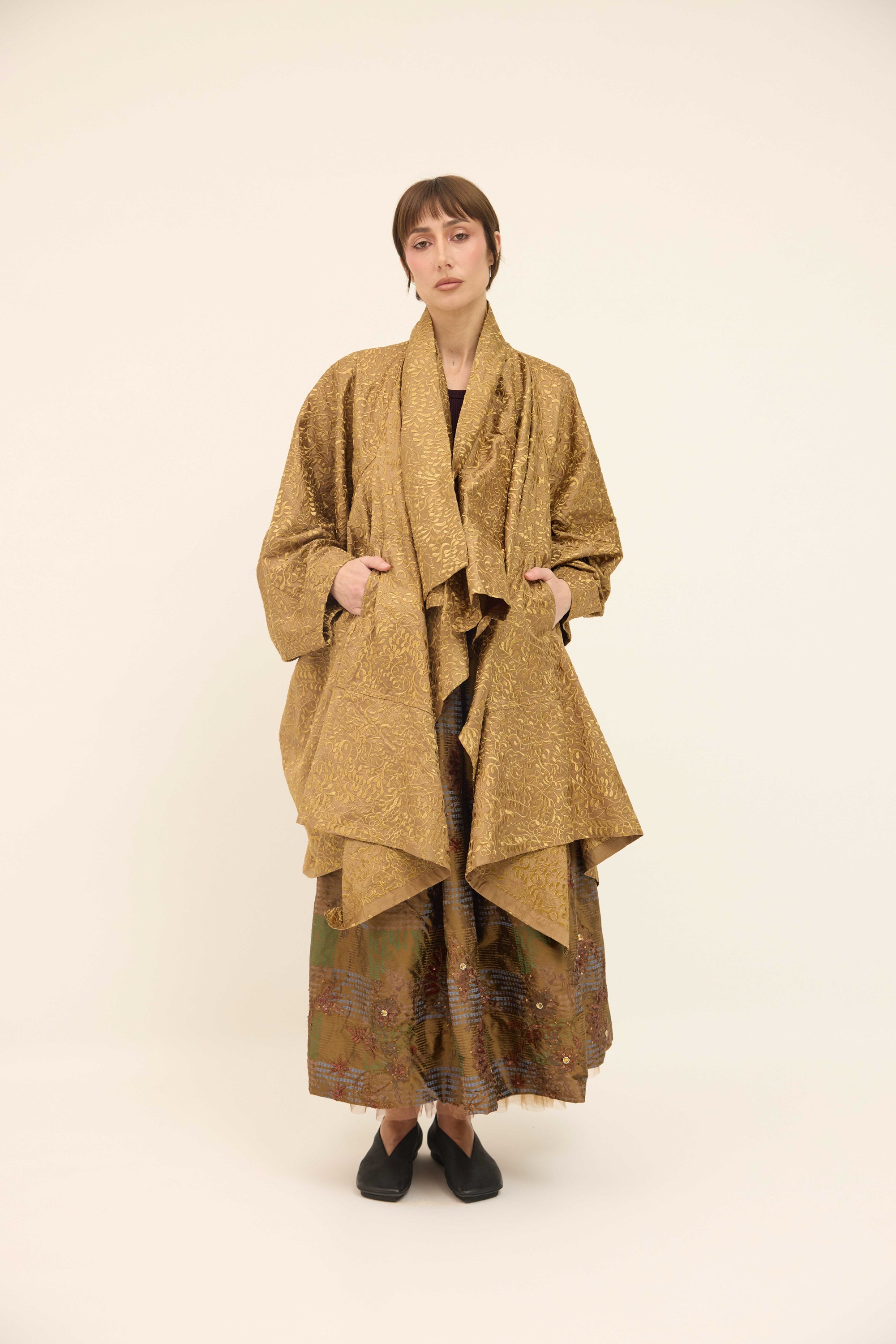 Cape Coat - Embroidered Silk