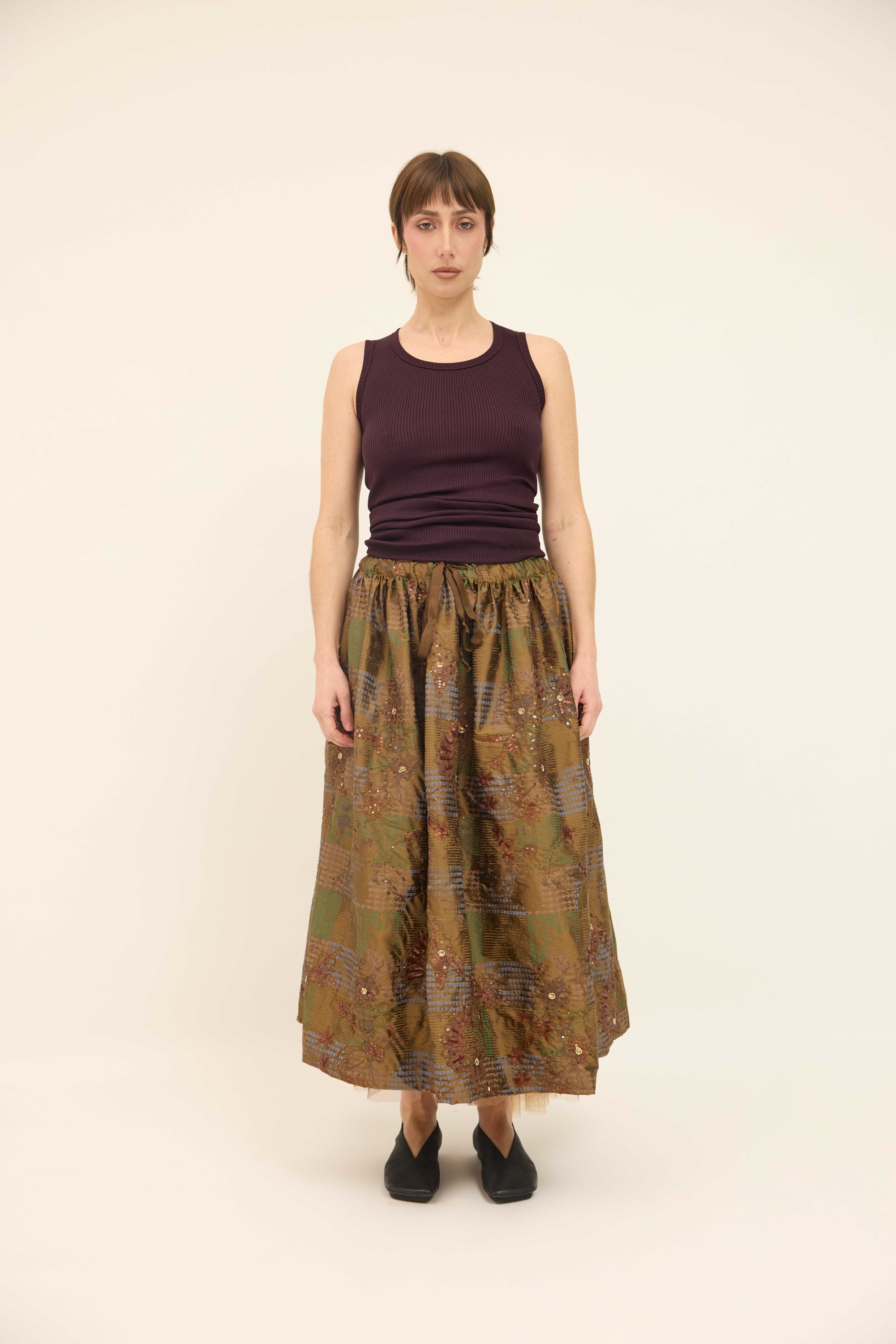 Gathered Skirt - Embellished Silk with Petticoat