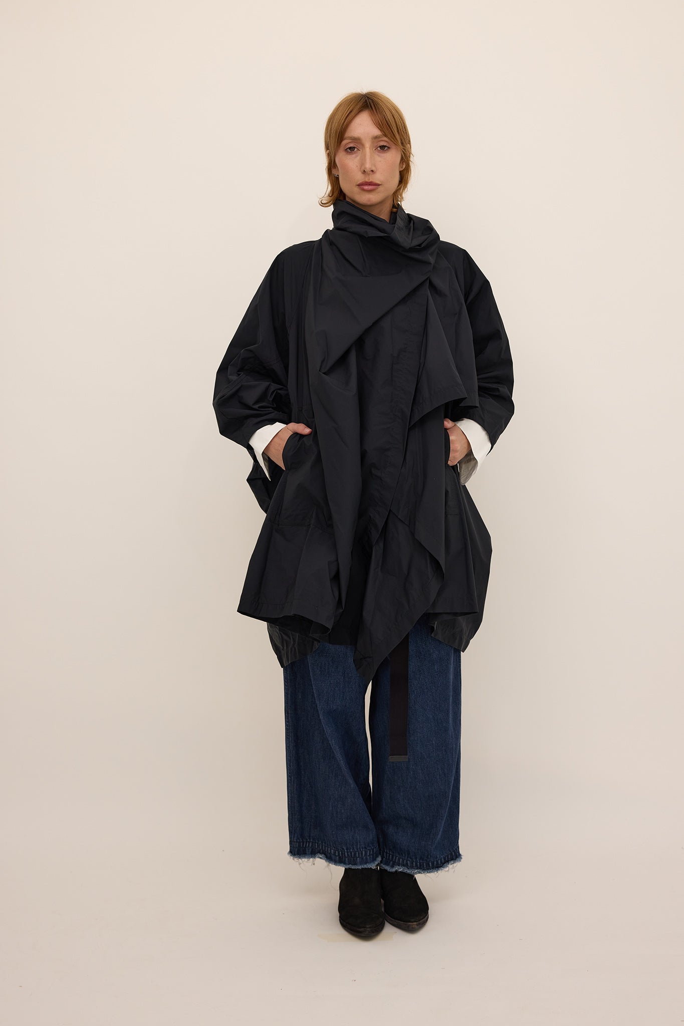 Cape Coat - Black Nylon