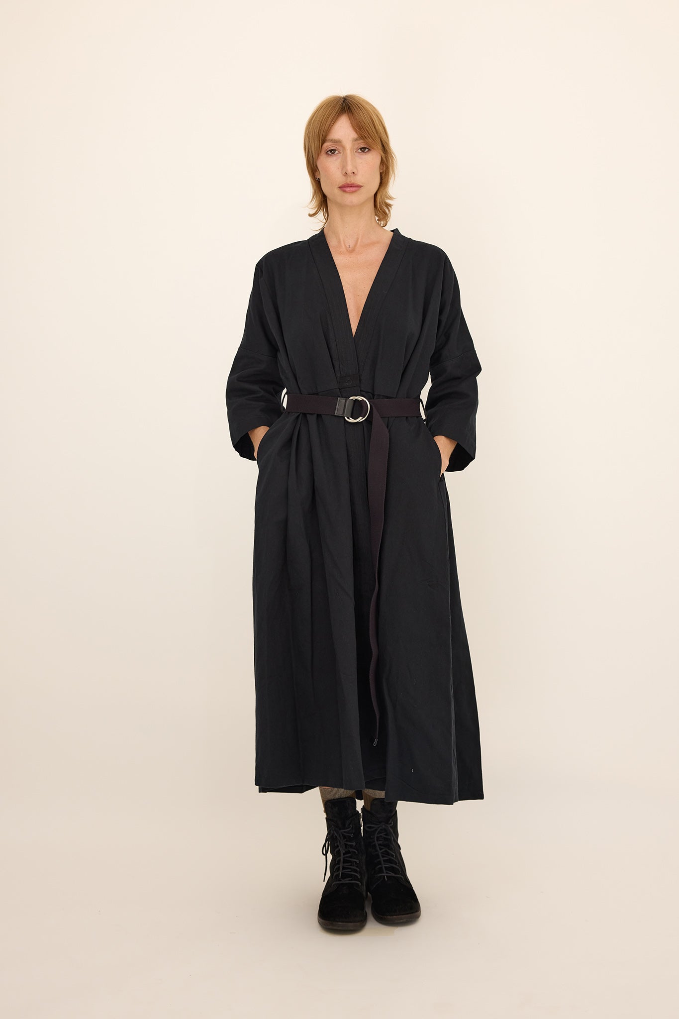 Dianna Coat Dress / Black Cotton/ Silk