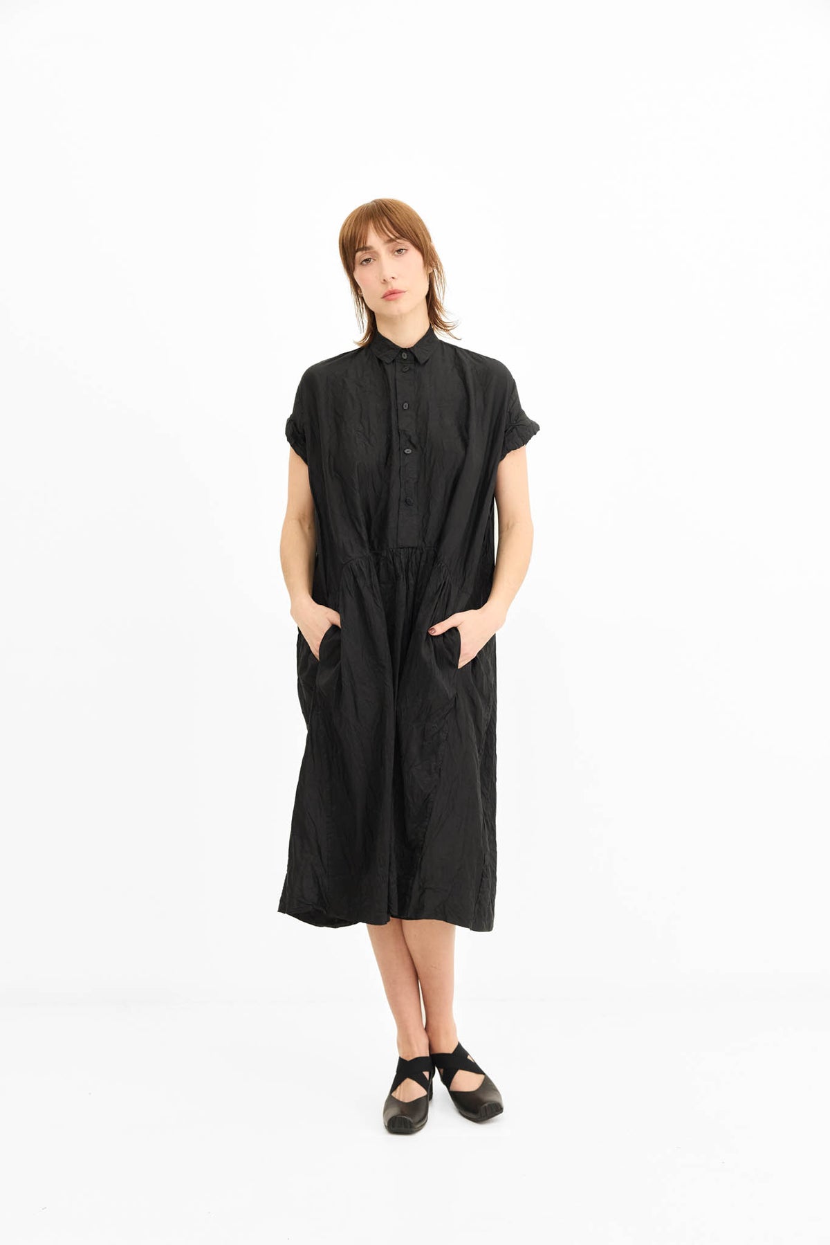 Rolled Sleeve Dress - Black