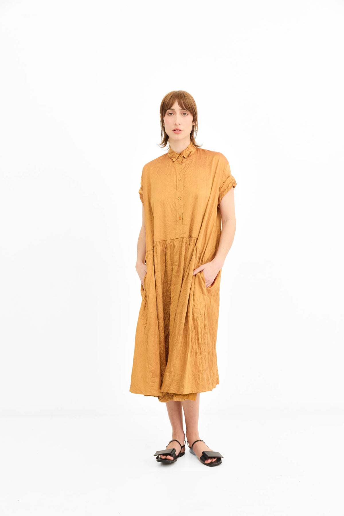 Rolled Sleeve Dress - Terracotta
