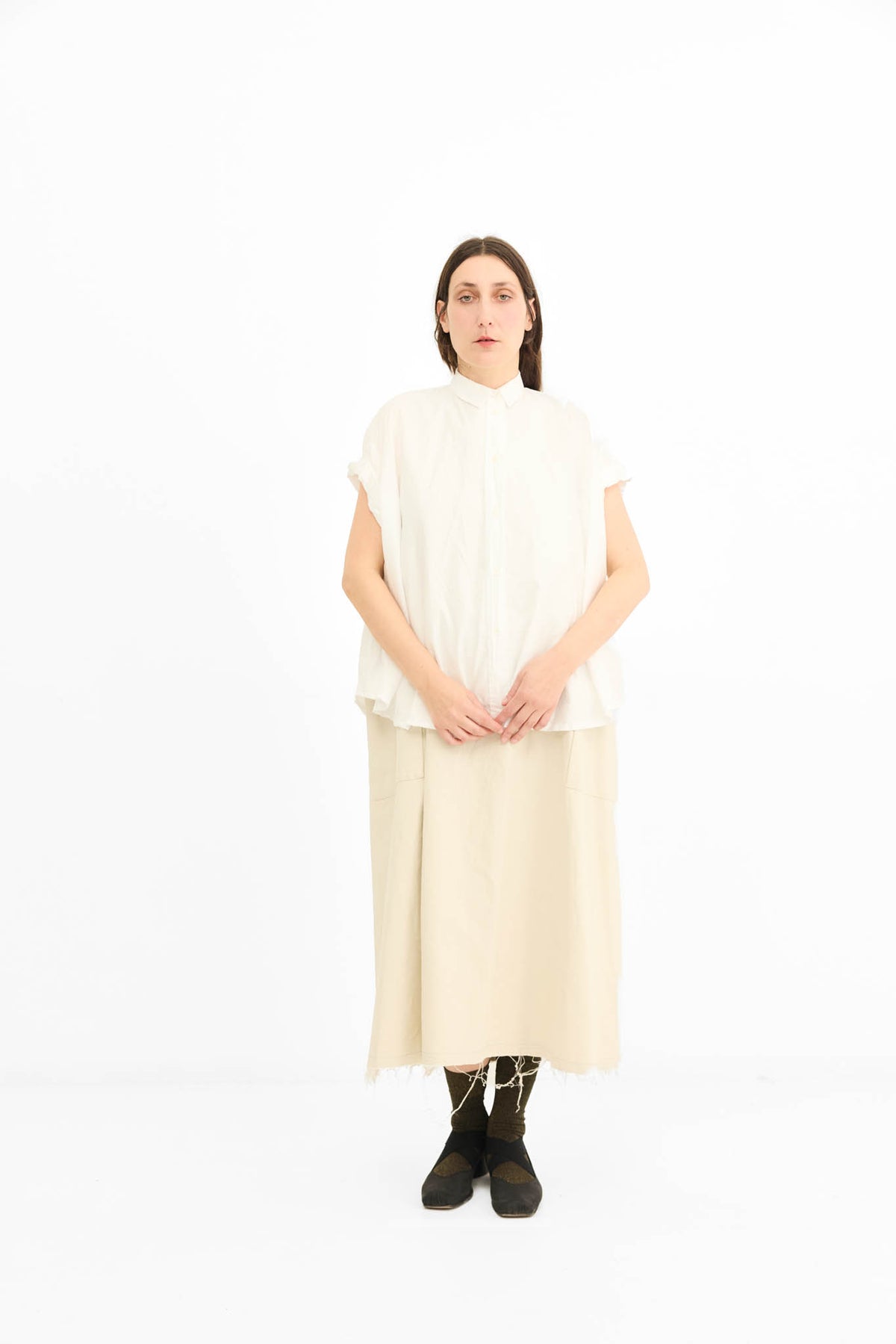 Rolled Sleeve Shirt -White