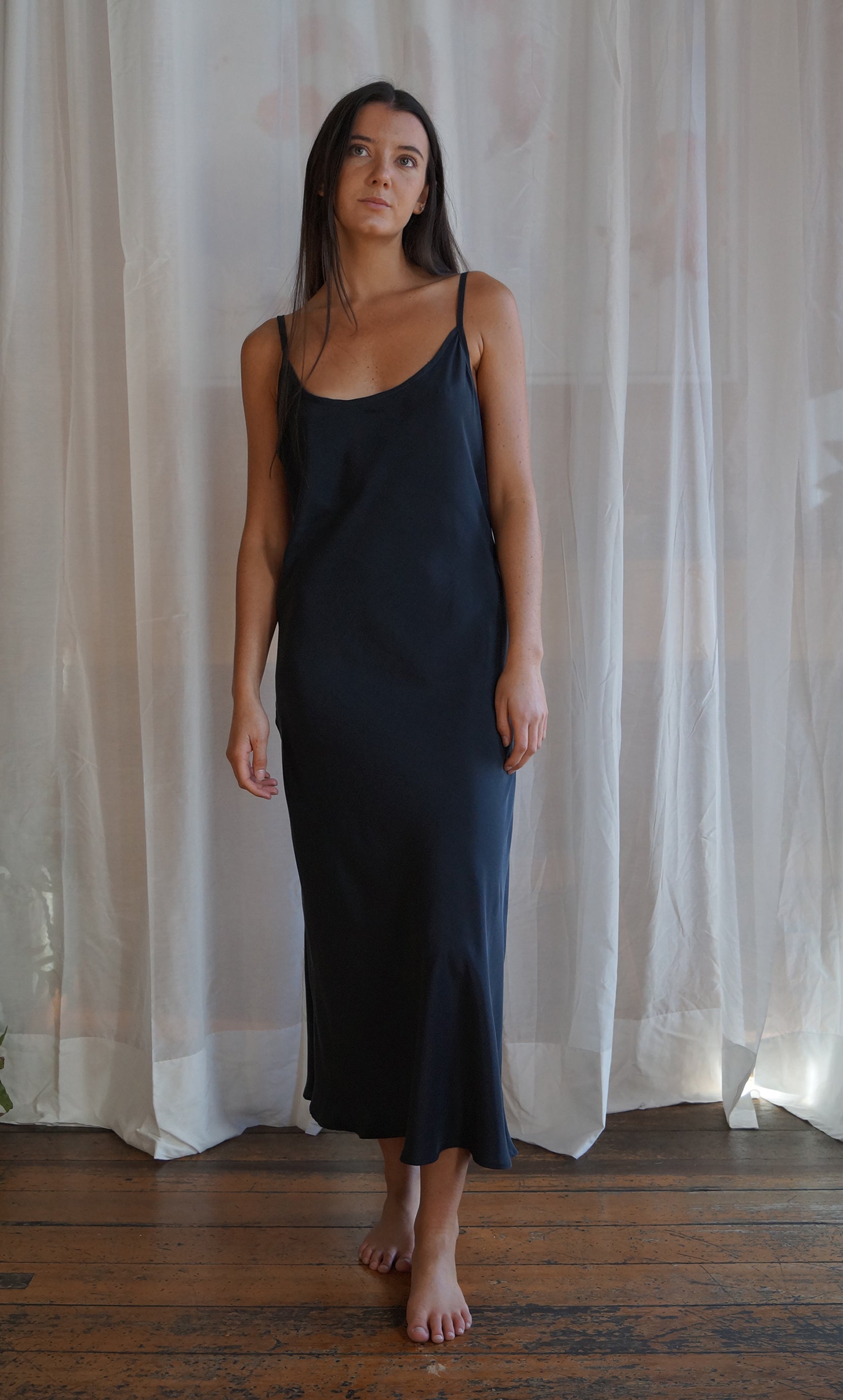 Twiggy Slip Dress Long - Black