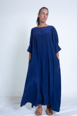 Stella Dress with Sleeves - Blue Silk