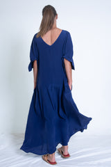 Stella Dress with Sleeves - Blue Silk