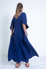 Stella Dress with Sleeves - Blue Silk