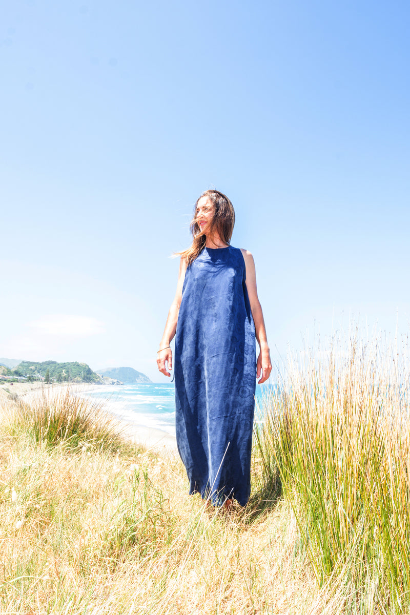 Sara's Dress - Blue Silk Jacquard