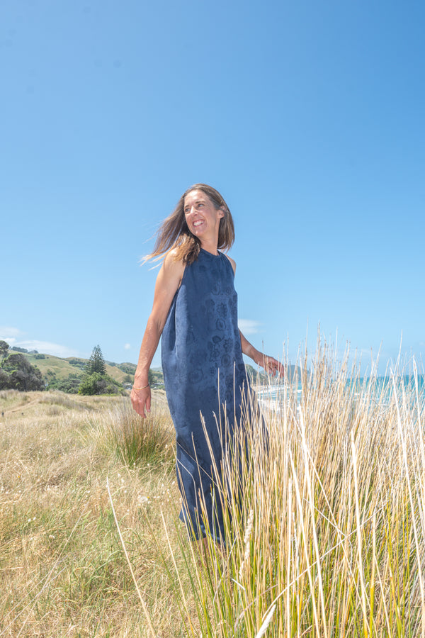 Sara's Dress - Blue Silk Jacquard