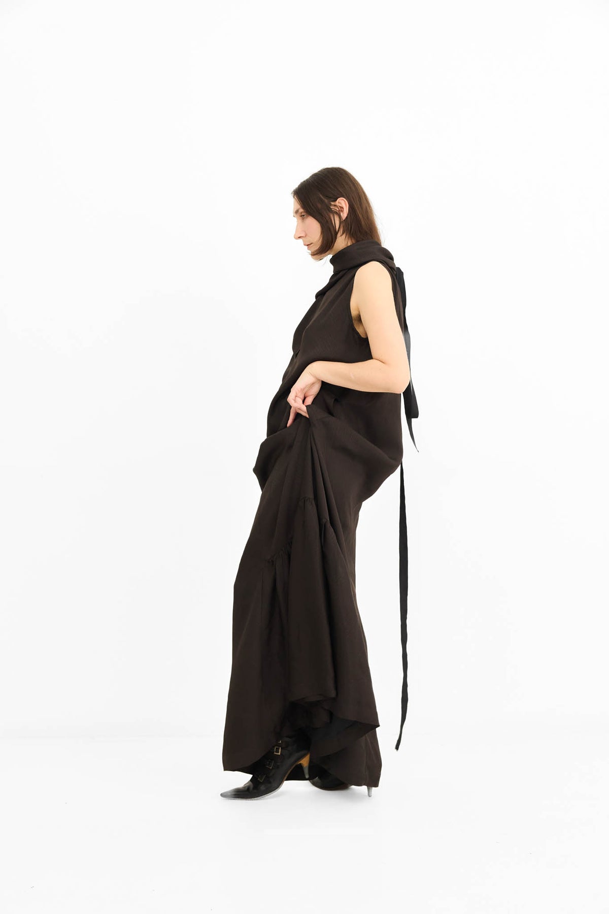 Edwina Dress with Frill - Chocolate