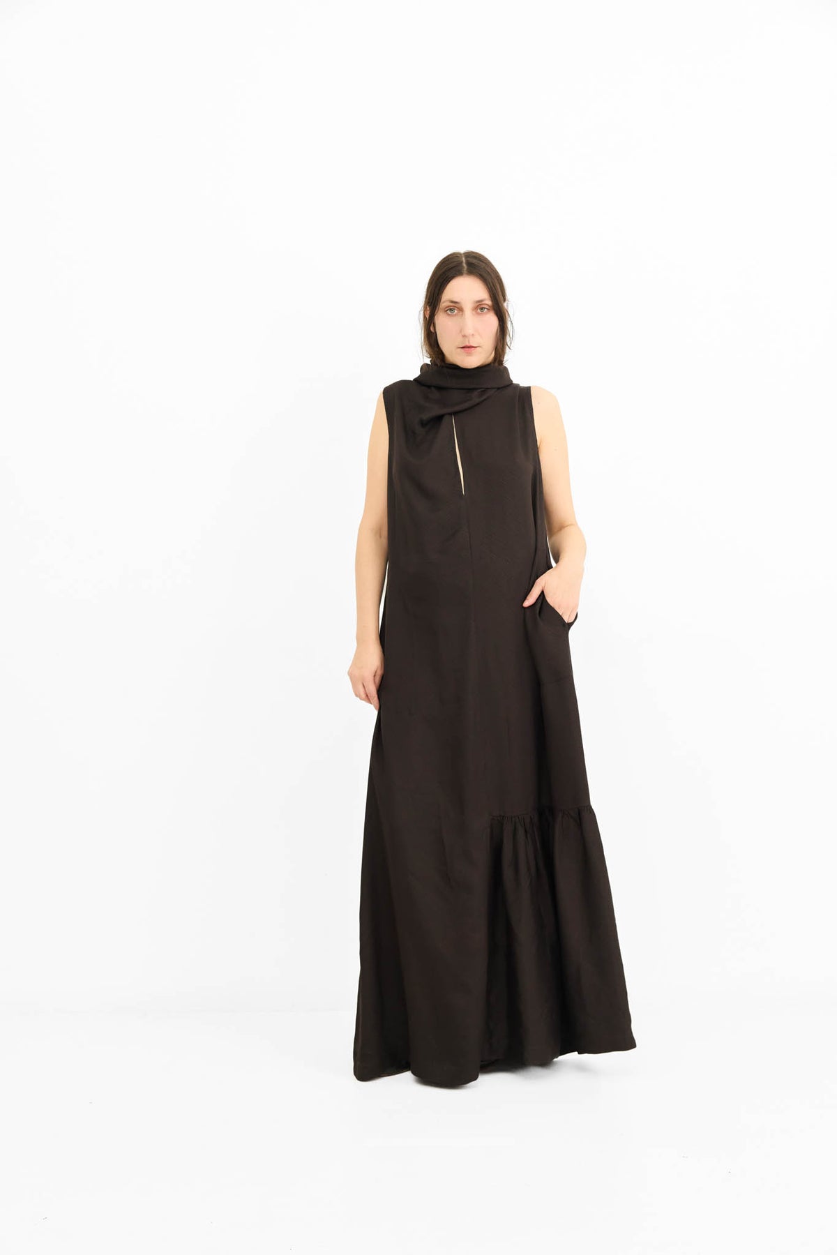 Edwina Dress with Frill - Chocolate