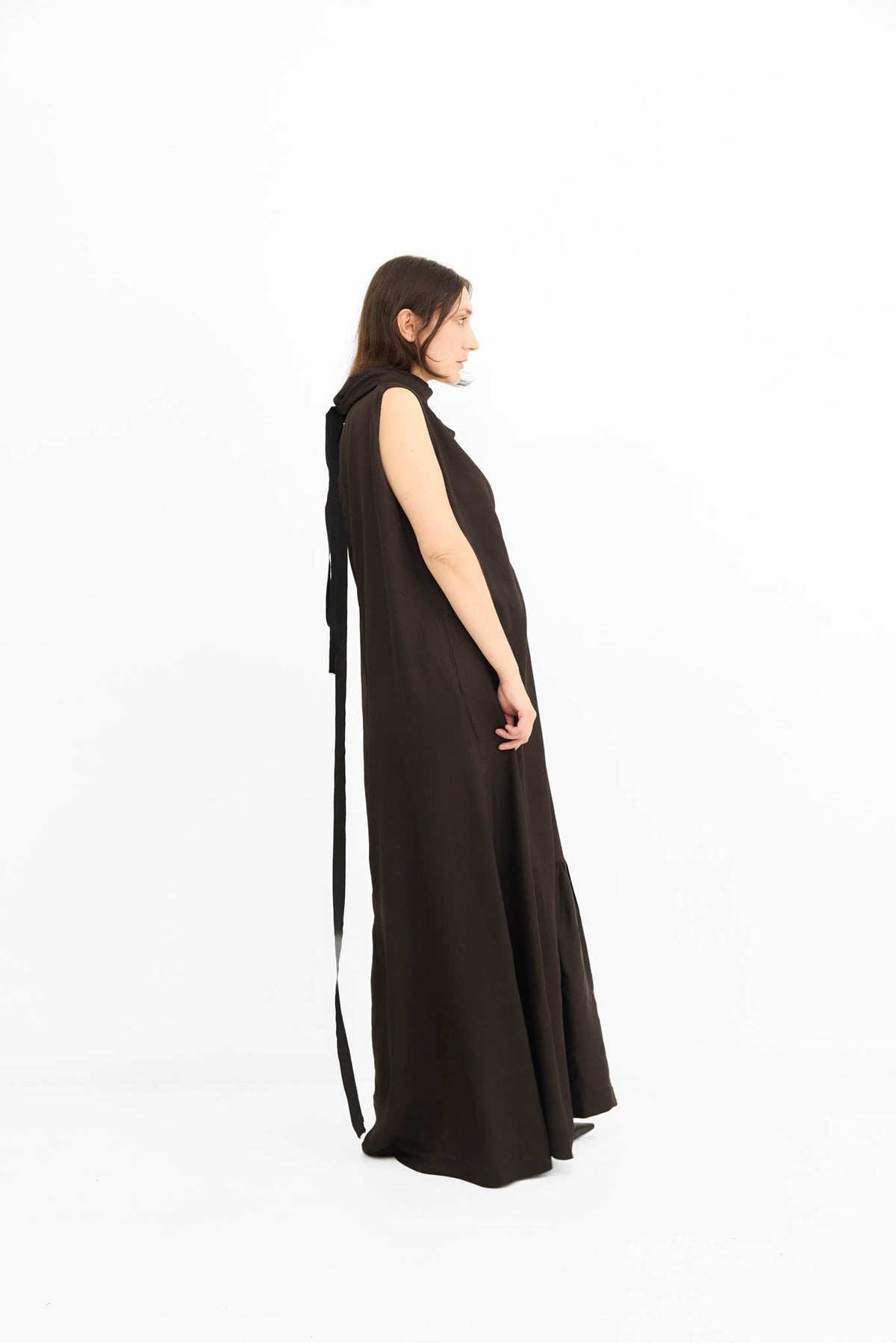 Edwina Dress with Frill - Chocolate