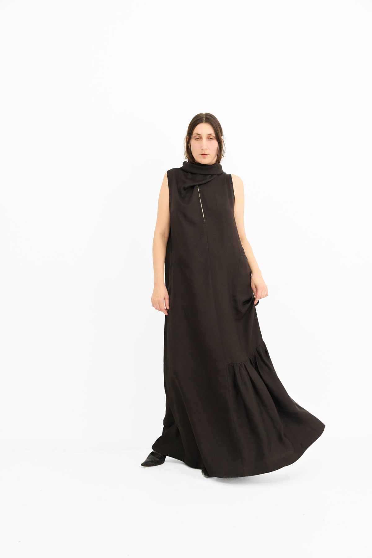Edwina Dress with Frill - Chocolate
