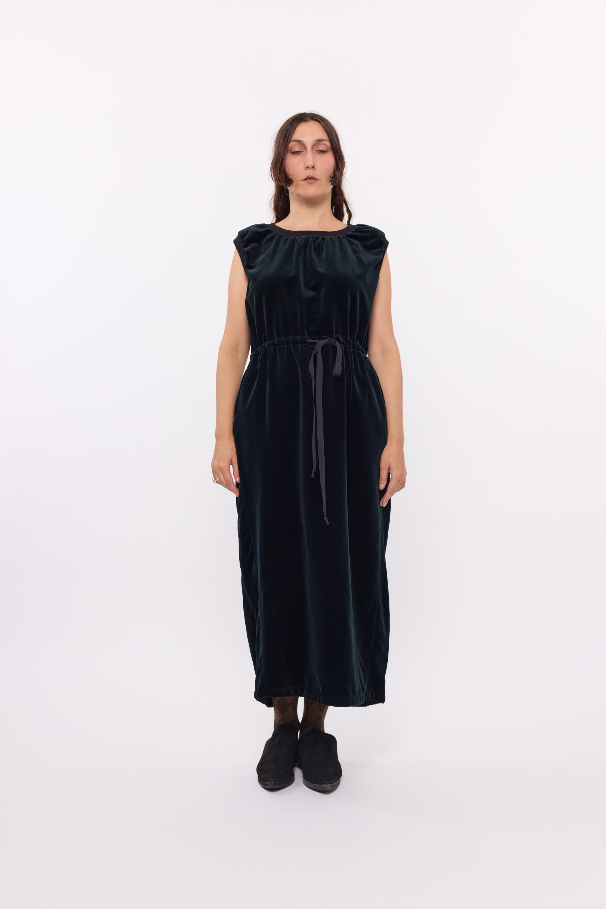 Gathered Waist Dress - Black Velvet
