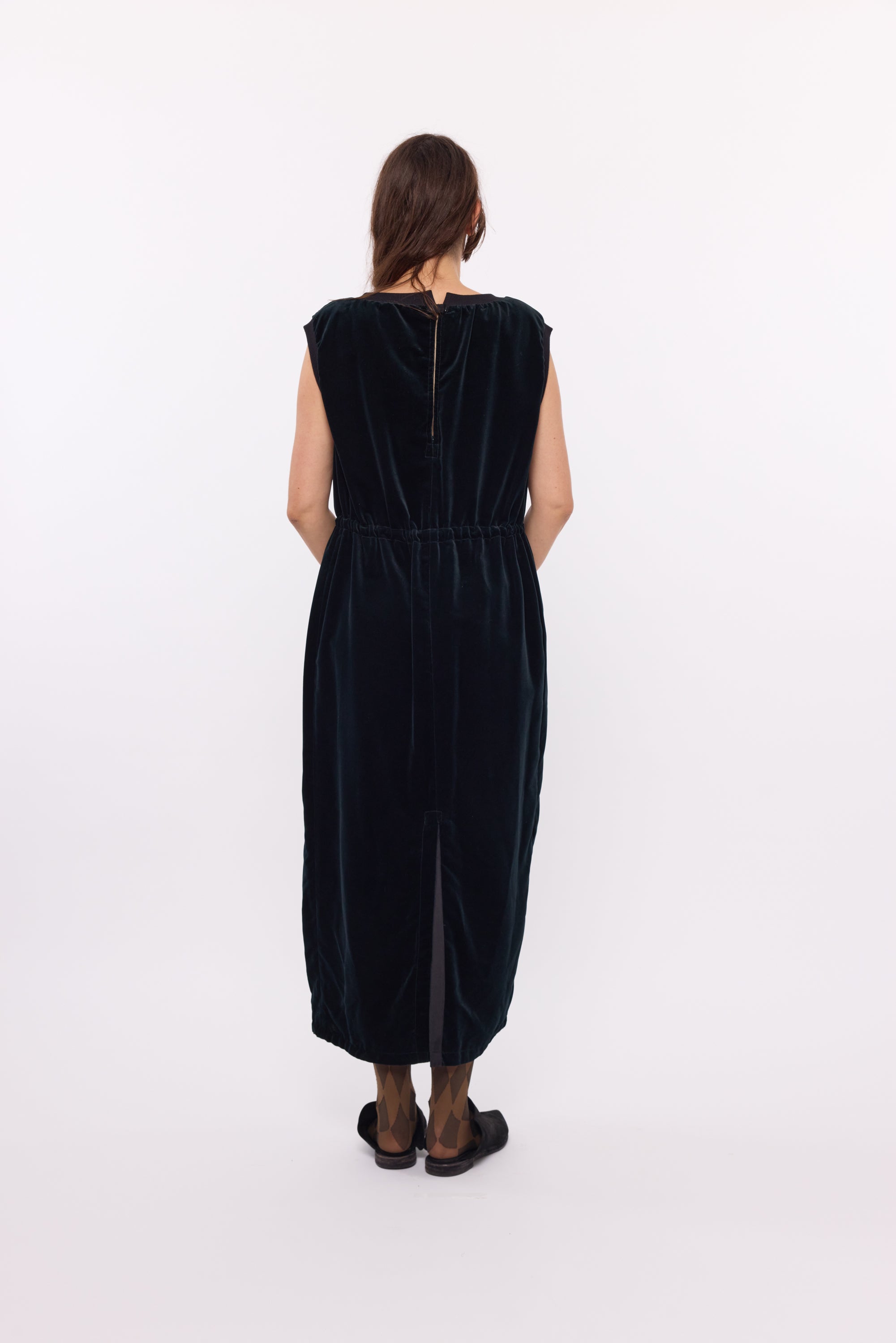 Gathered Waist Dress - Black Velvet