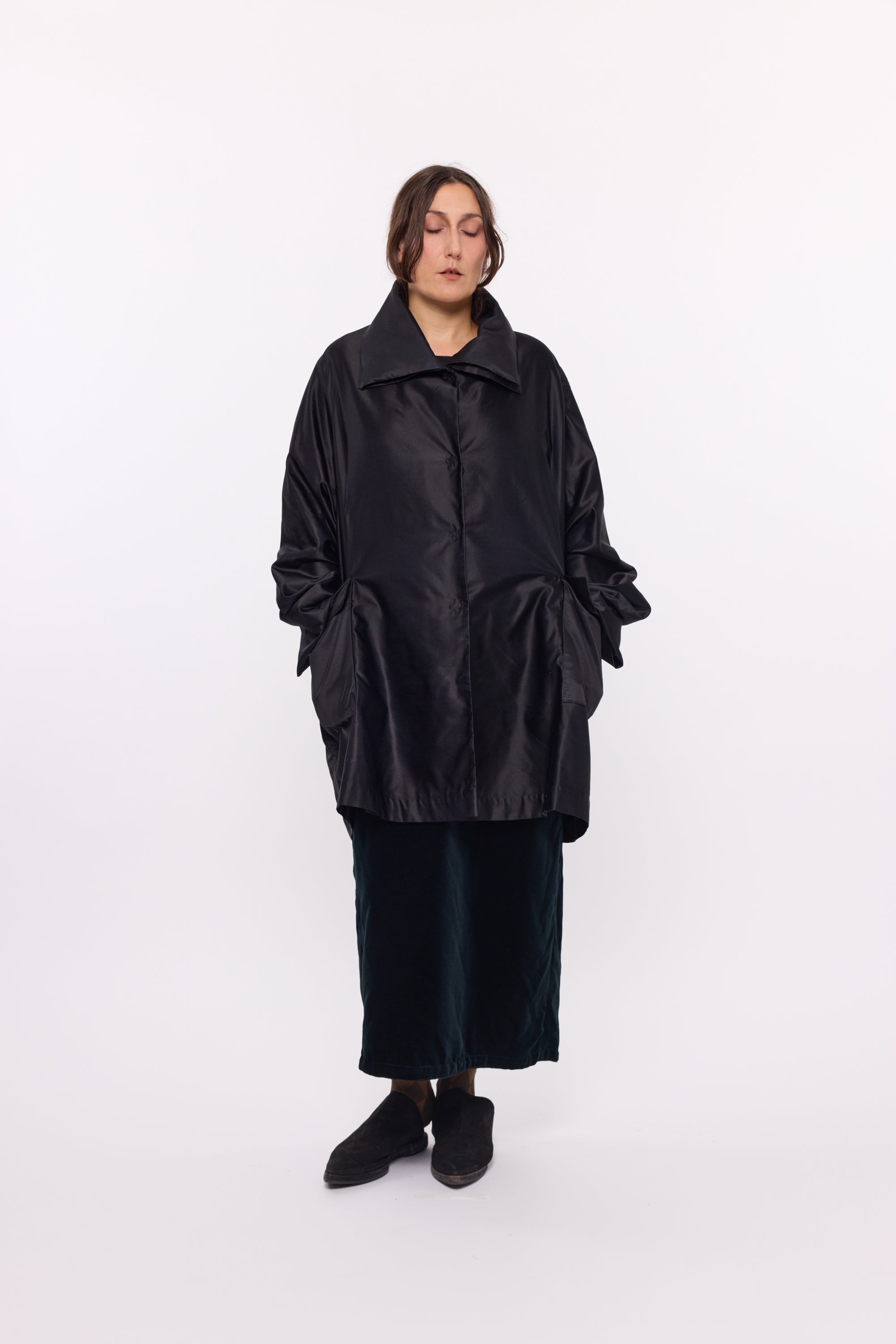 Gathered Waist Dress - Black Velvet