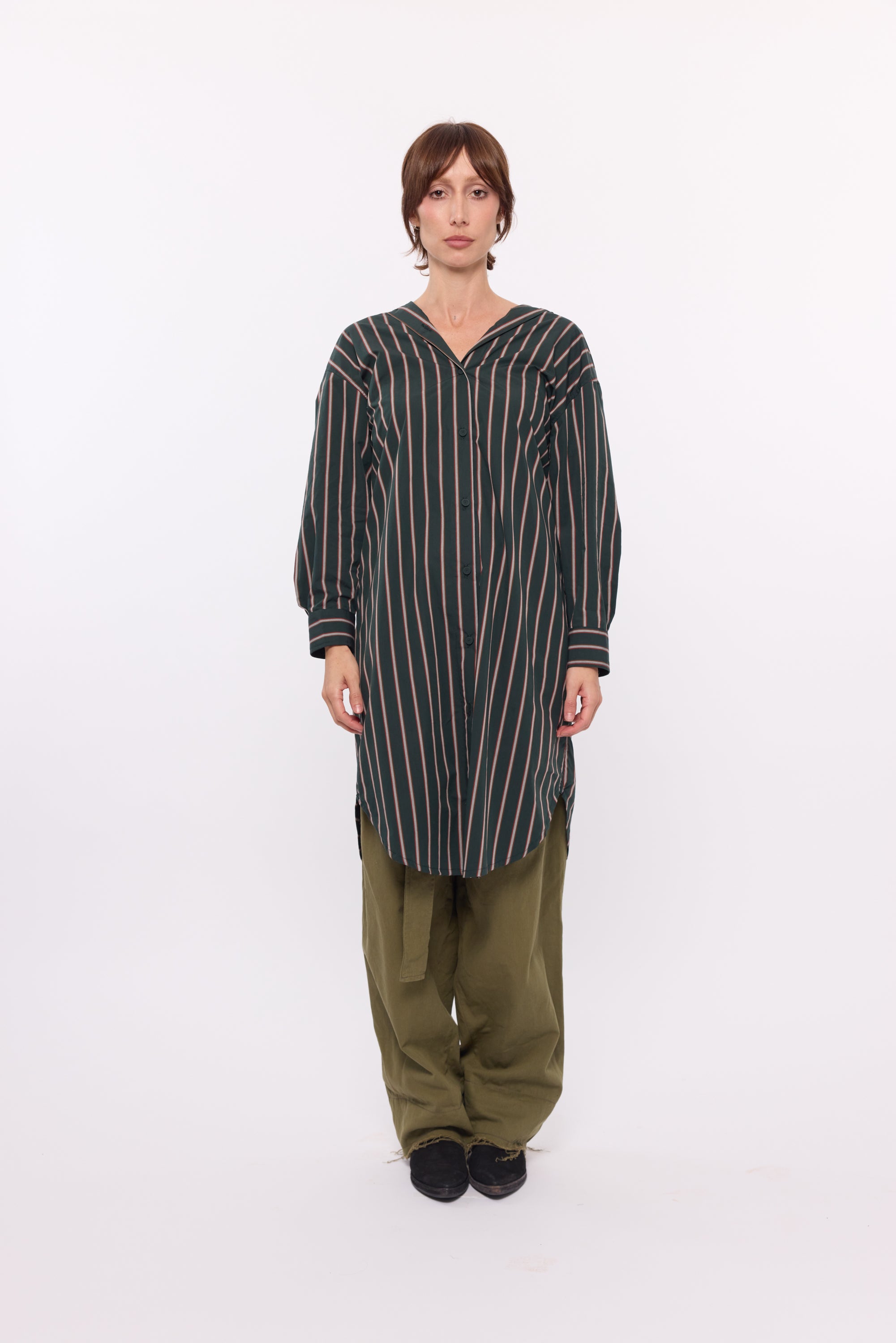 Hadley Shirt dress -Forrest stripe