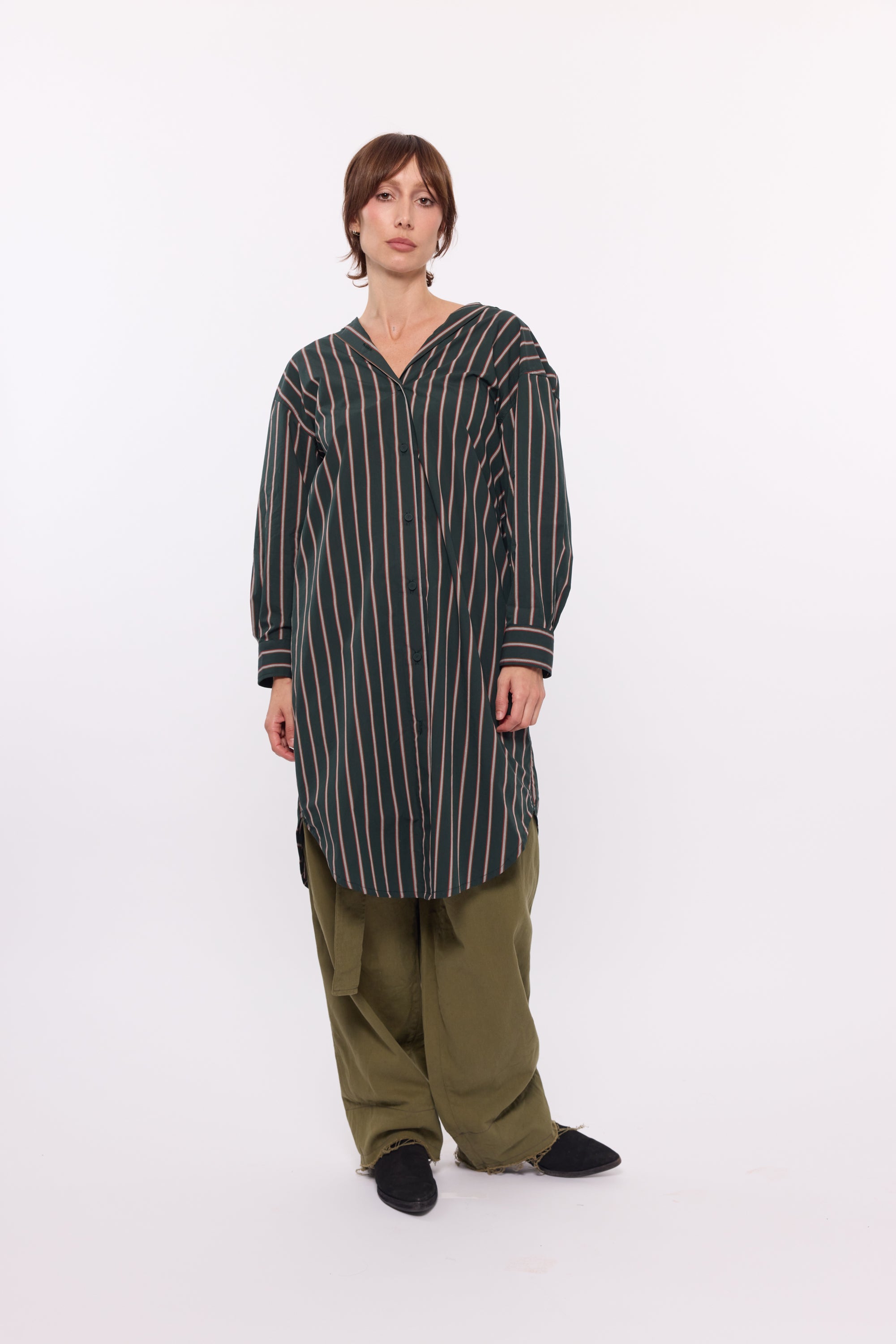 Hadley Shirt dress -Forrest stripe