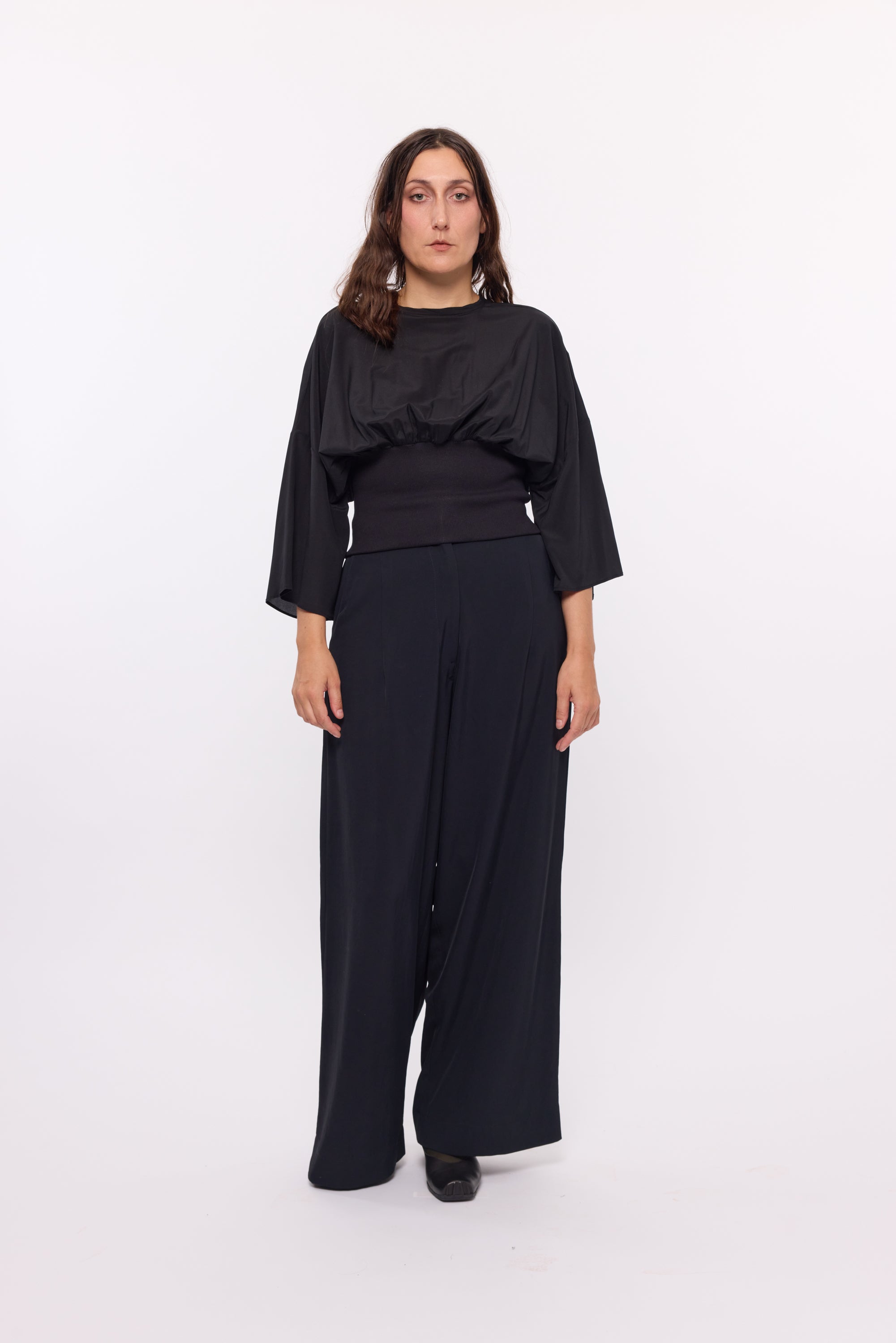 Zelda silk rib top - black