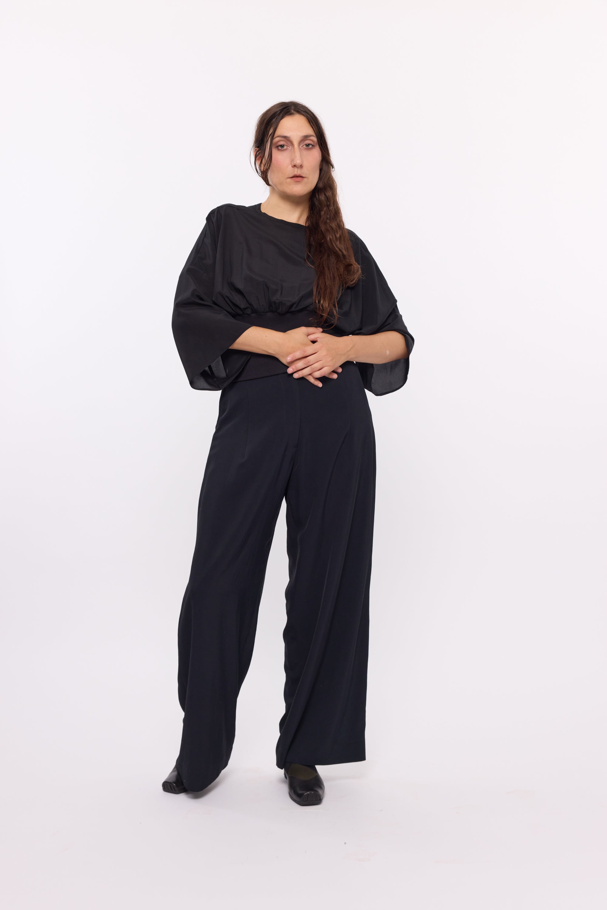 Zelda silk rib top - black