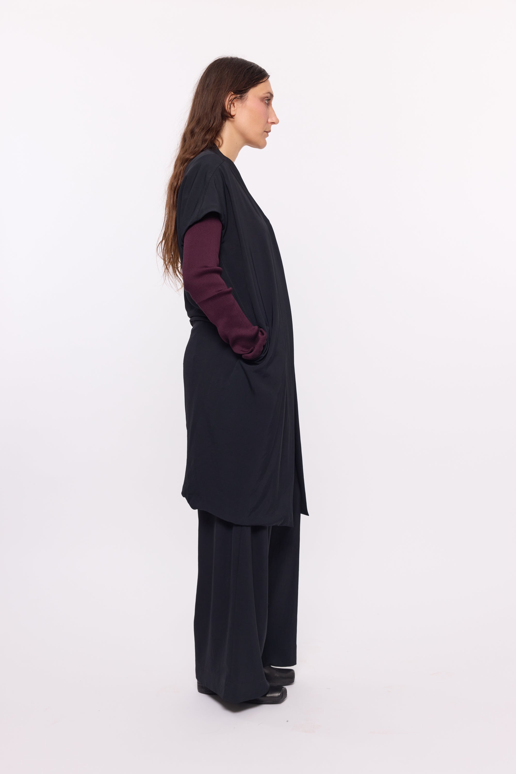 Longline Vest - Black Japanese Triacetate