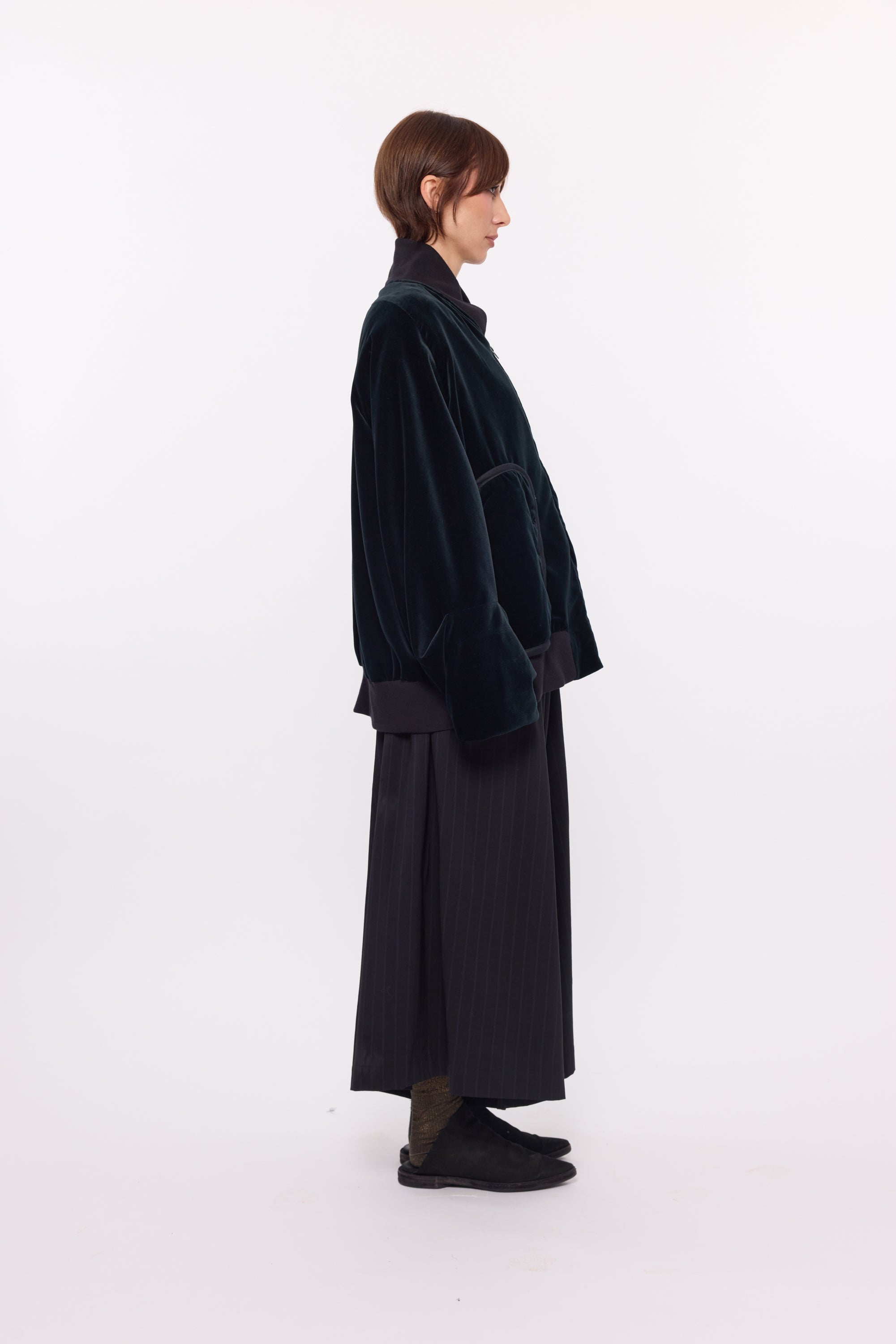 Frances Bomber Jacket - Black Cotton Velvet