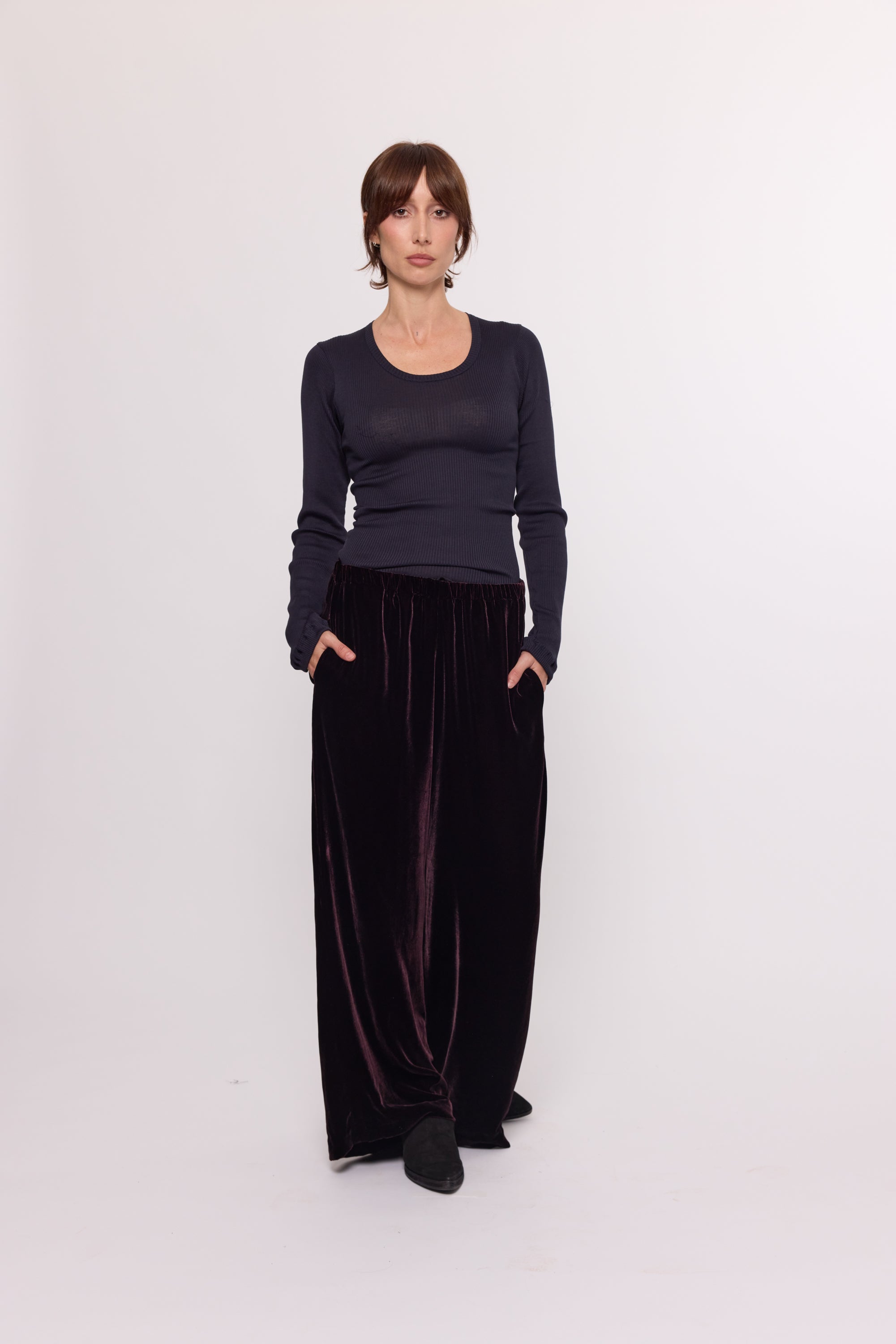 Simple Pants with Pockets - Plum
