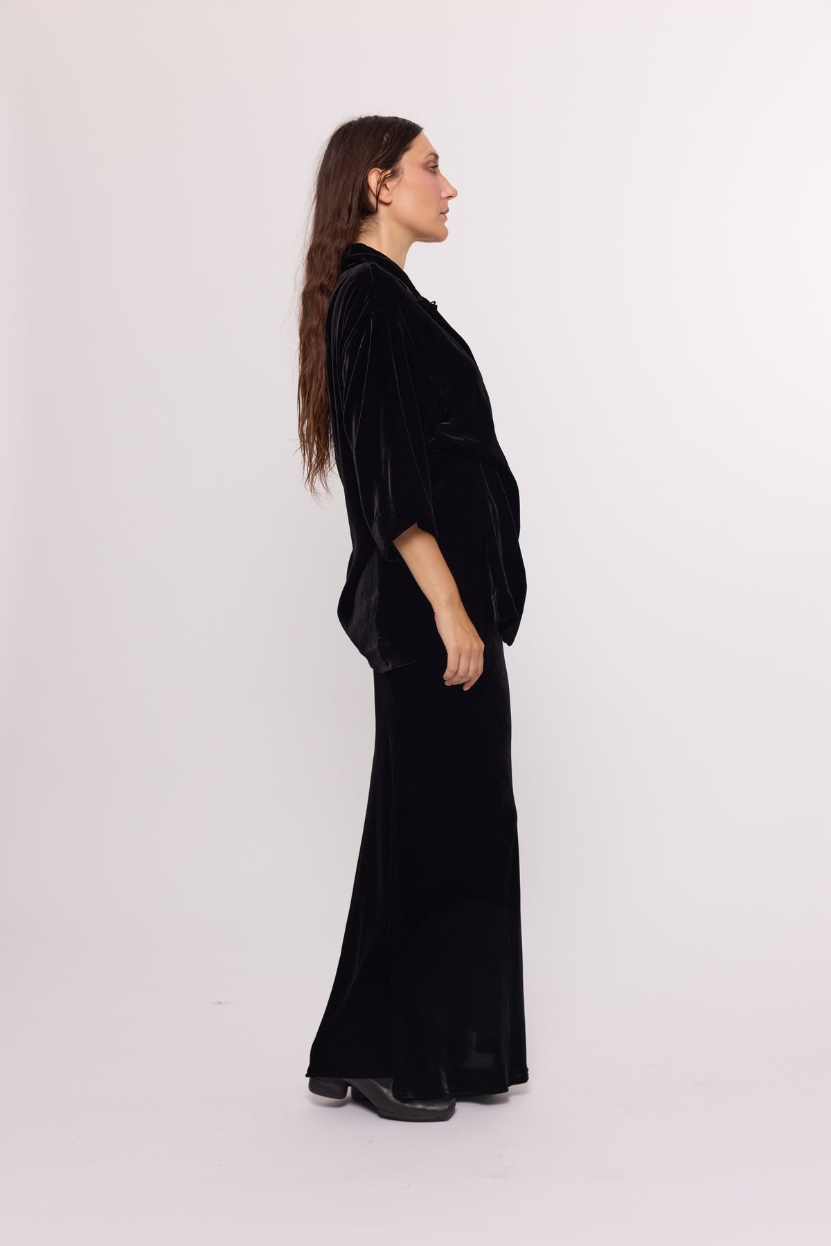 Tie Shirt - Black Silk Velvet