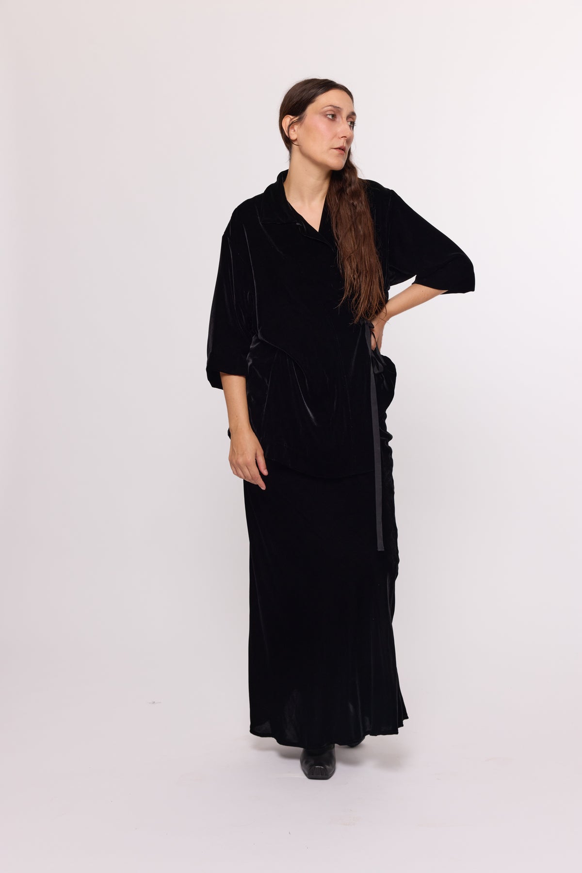Tie Shirt - Black Silk Velvet