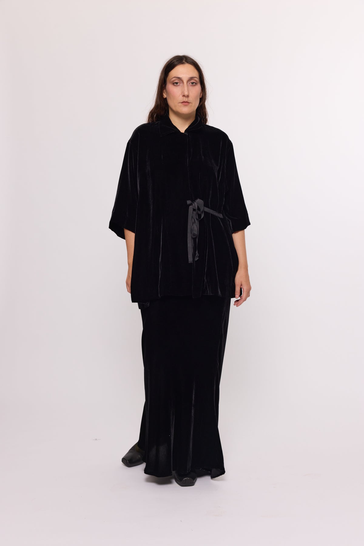Tie Shirt - Black Silk Velvet