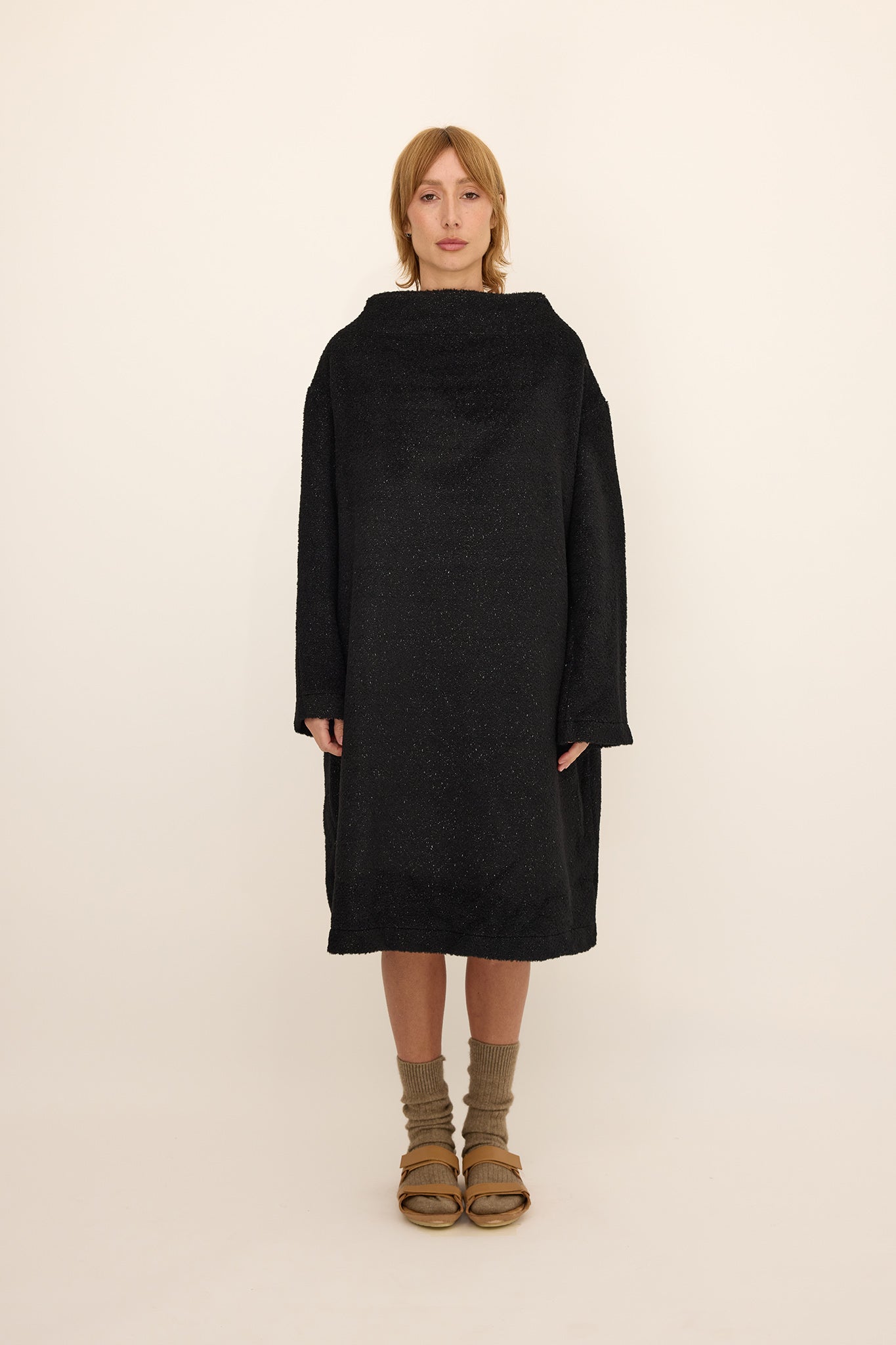 Tube Neck SweatDress -Black wool Sparkle