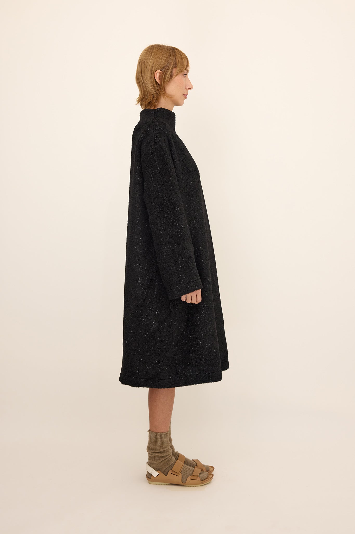Tube Neck SweatDress -Black wool Sparkle