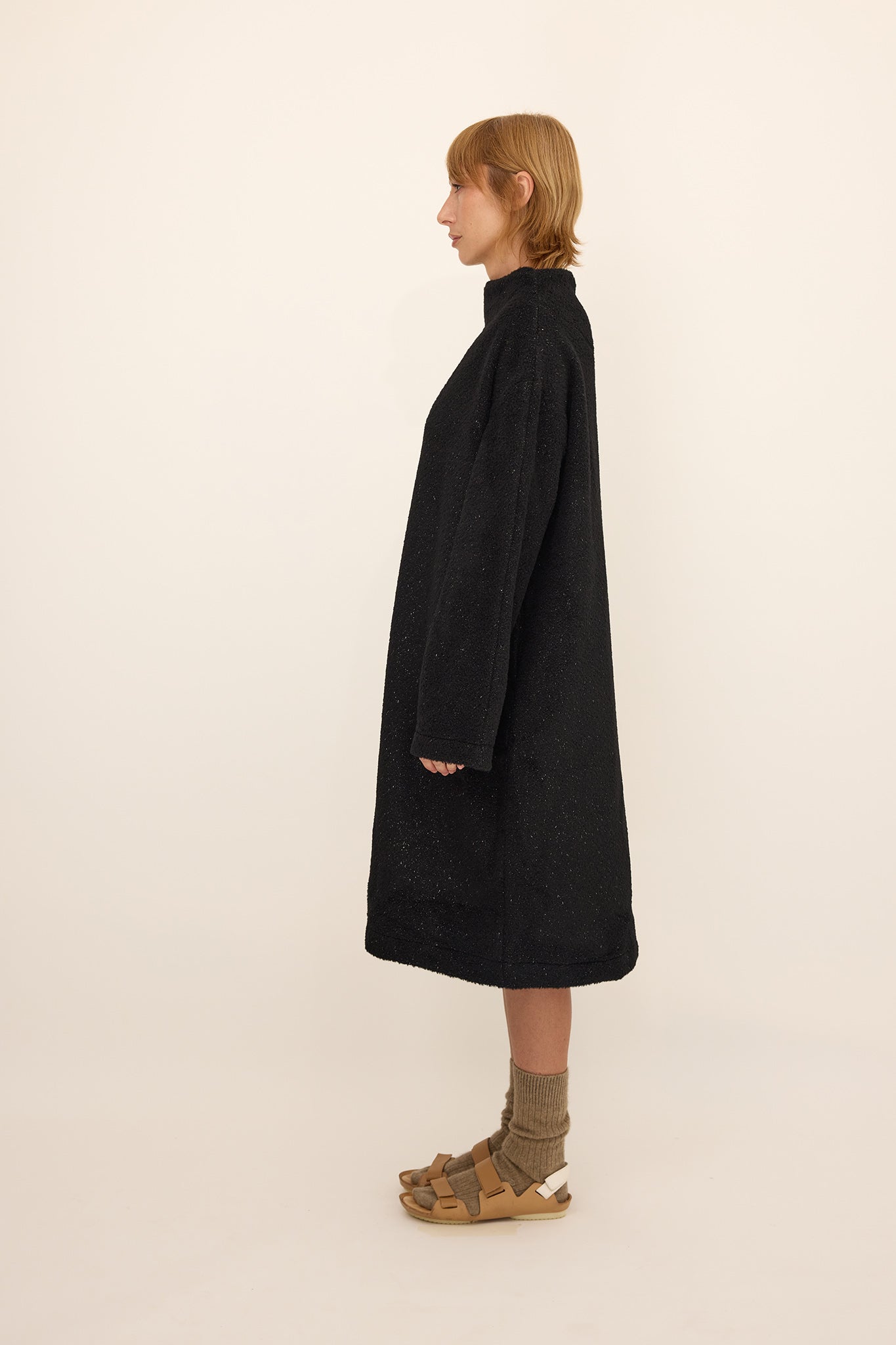 Tube Neck SweatDress -Black wool Sparkle