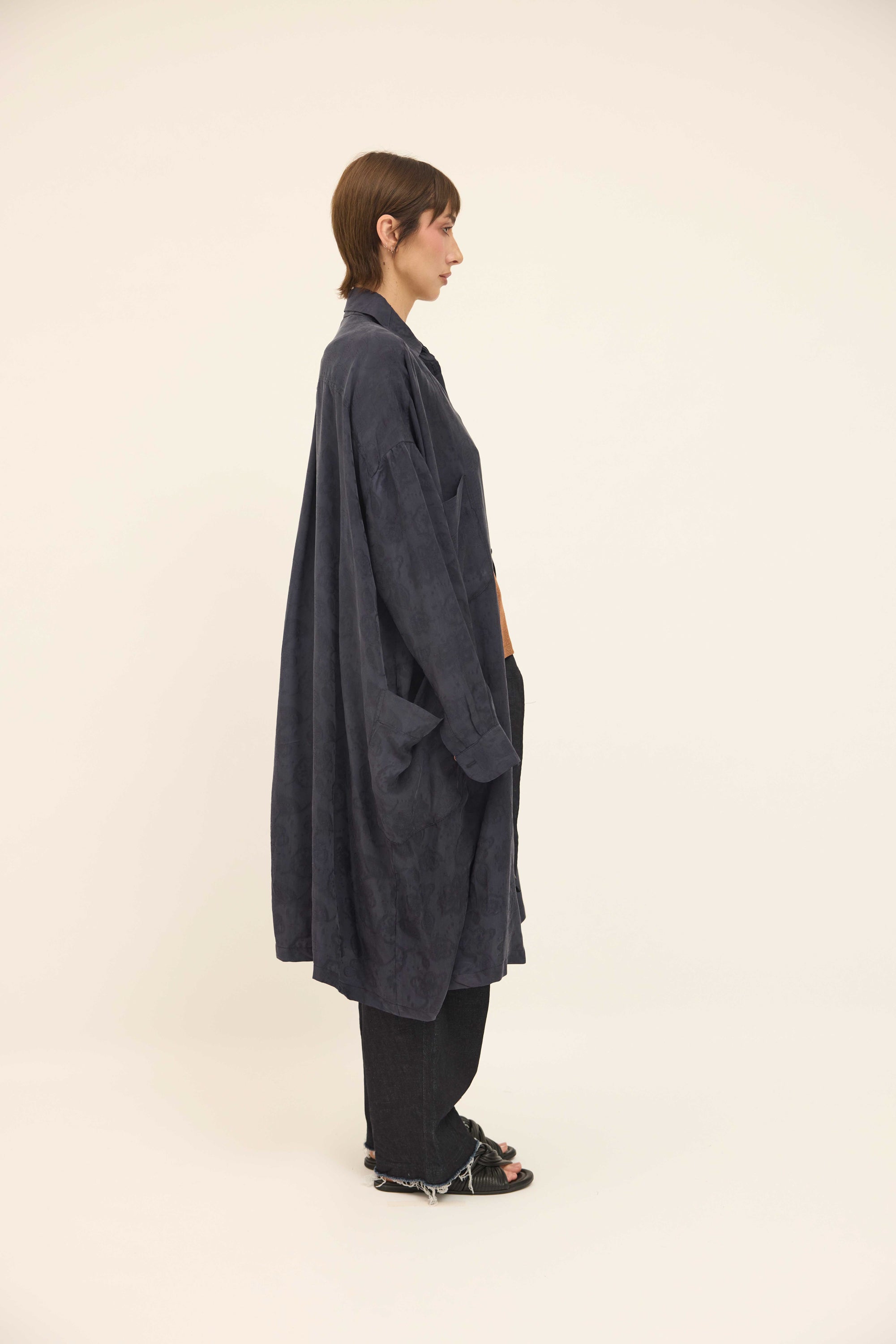 Tia Shirt - Ink Silk Jacquard