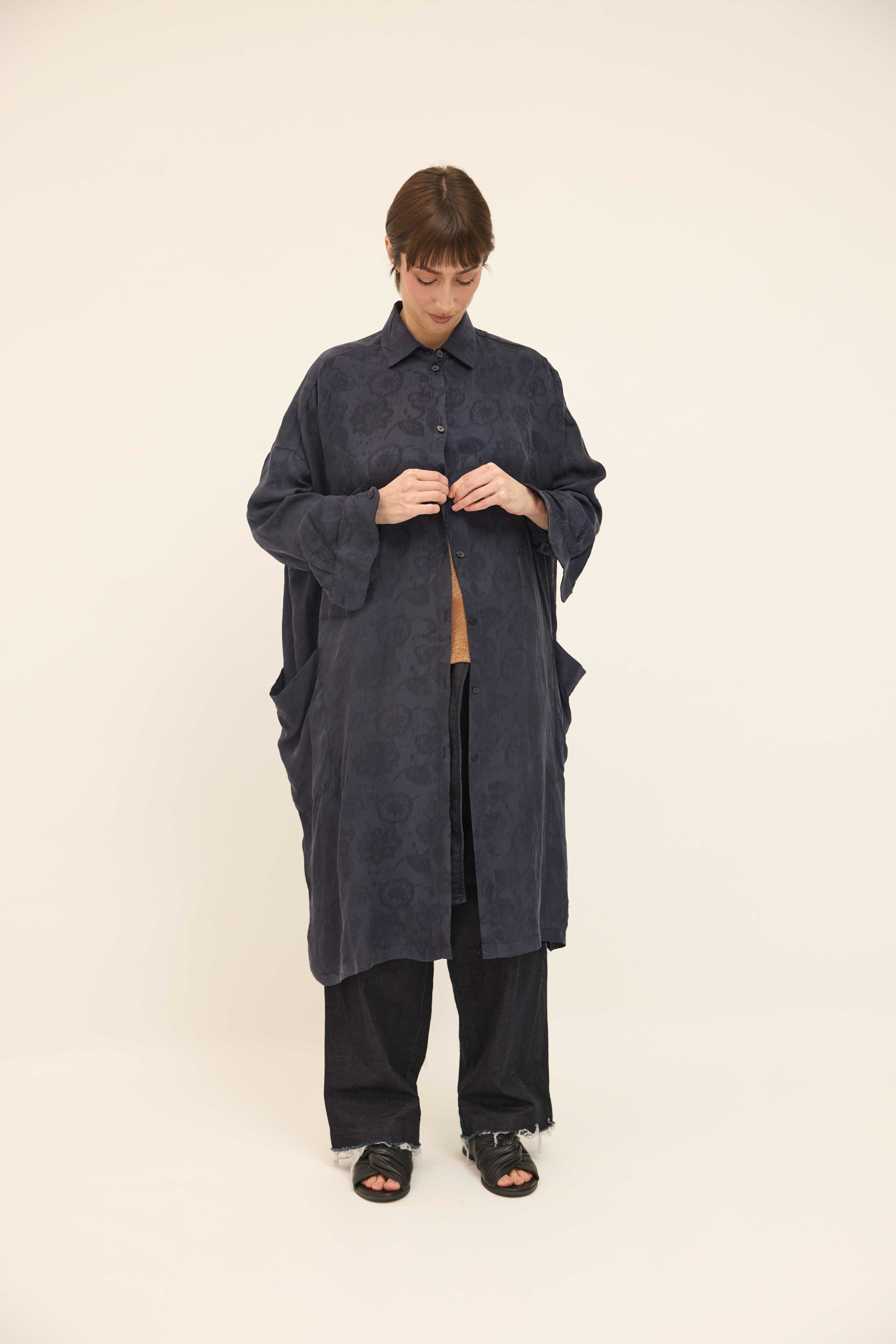 Tia Shirt - Ink Silk Jacquard