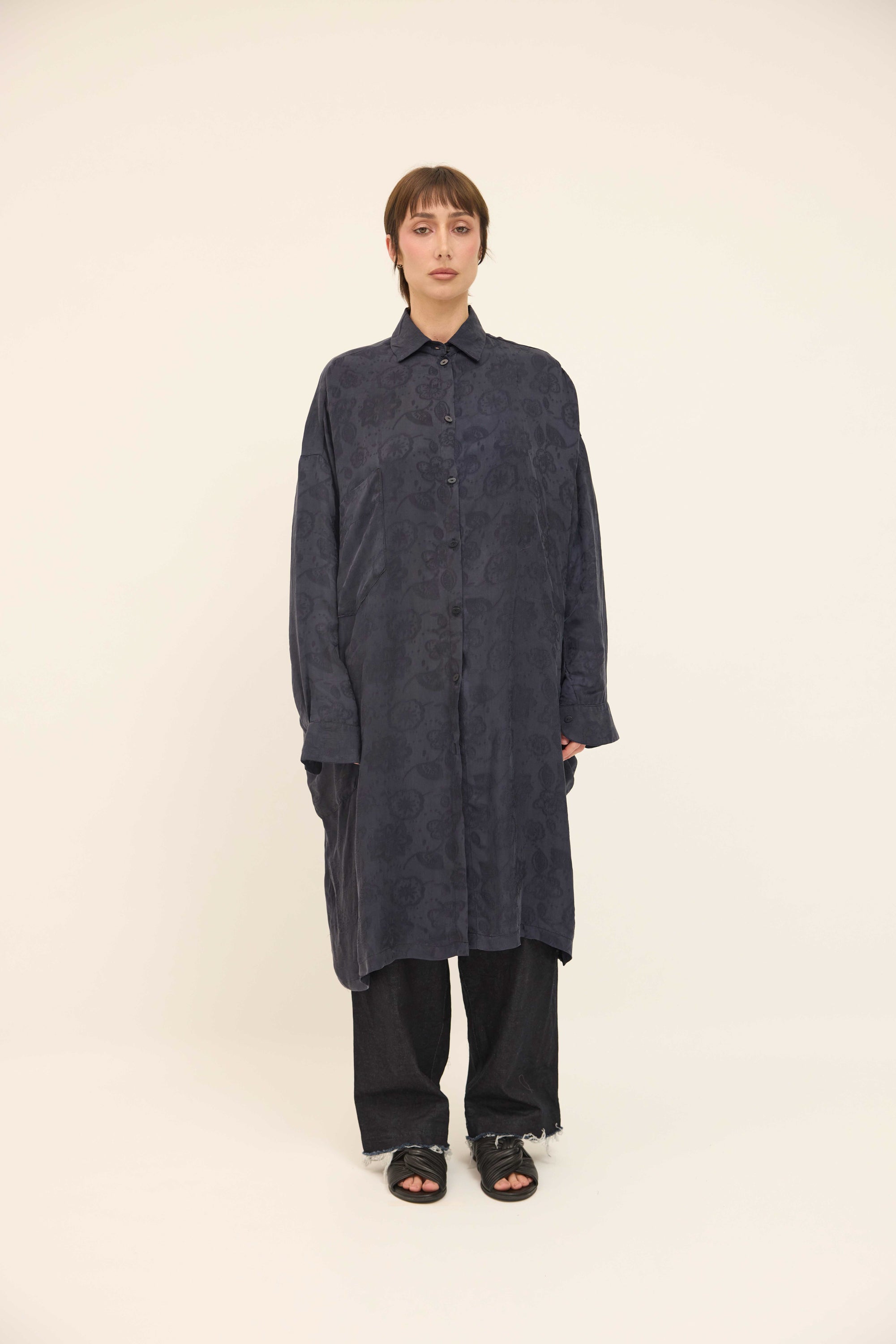 Tia Shirt - Ink Silk Jacquard