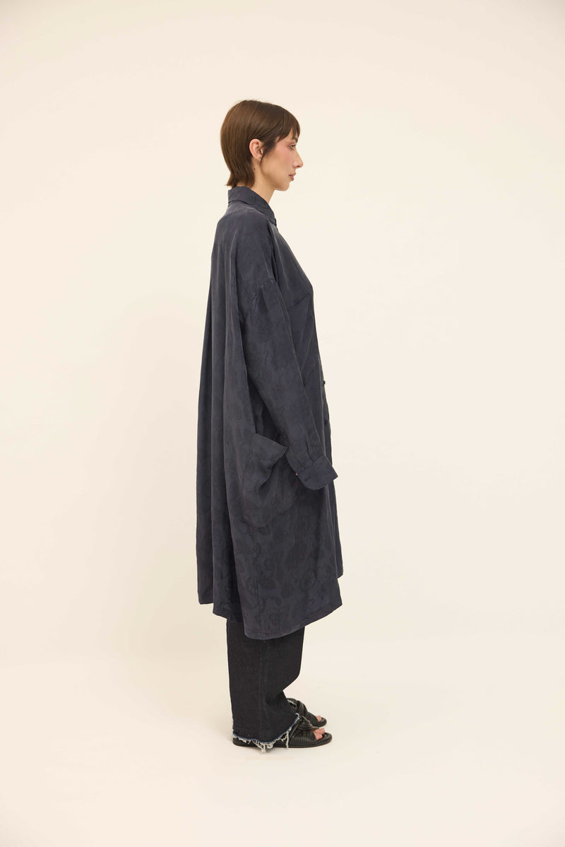 Tia Shirt - Ink Silk Jacquard