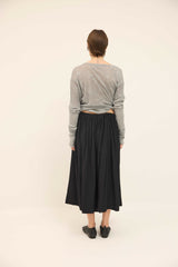 Gathered Skirt - Black Cotton Seersucker