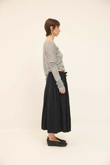 Gathered Skirt - Black Cotton Seersucker